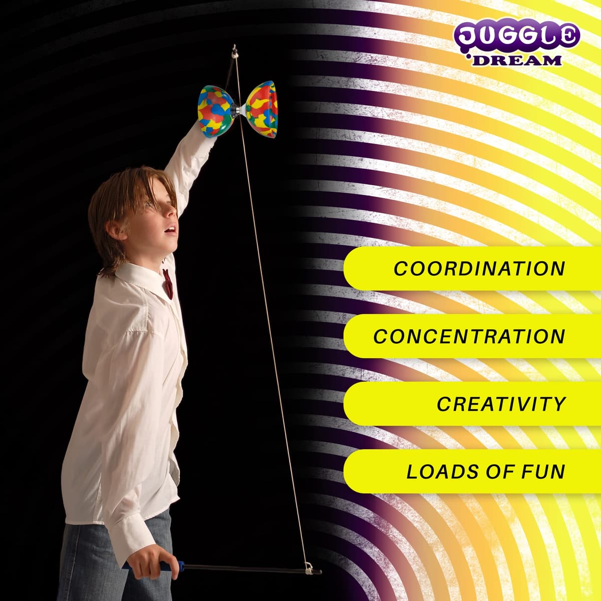 Juggle Dream Jester Diábolo Set para Malabares - Diábolo con Eje de Rodamientos con Palos de Aluminio y Vídeo de Aprendizaje en Línea (Azul/Blanco) — view 9