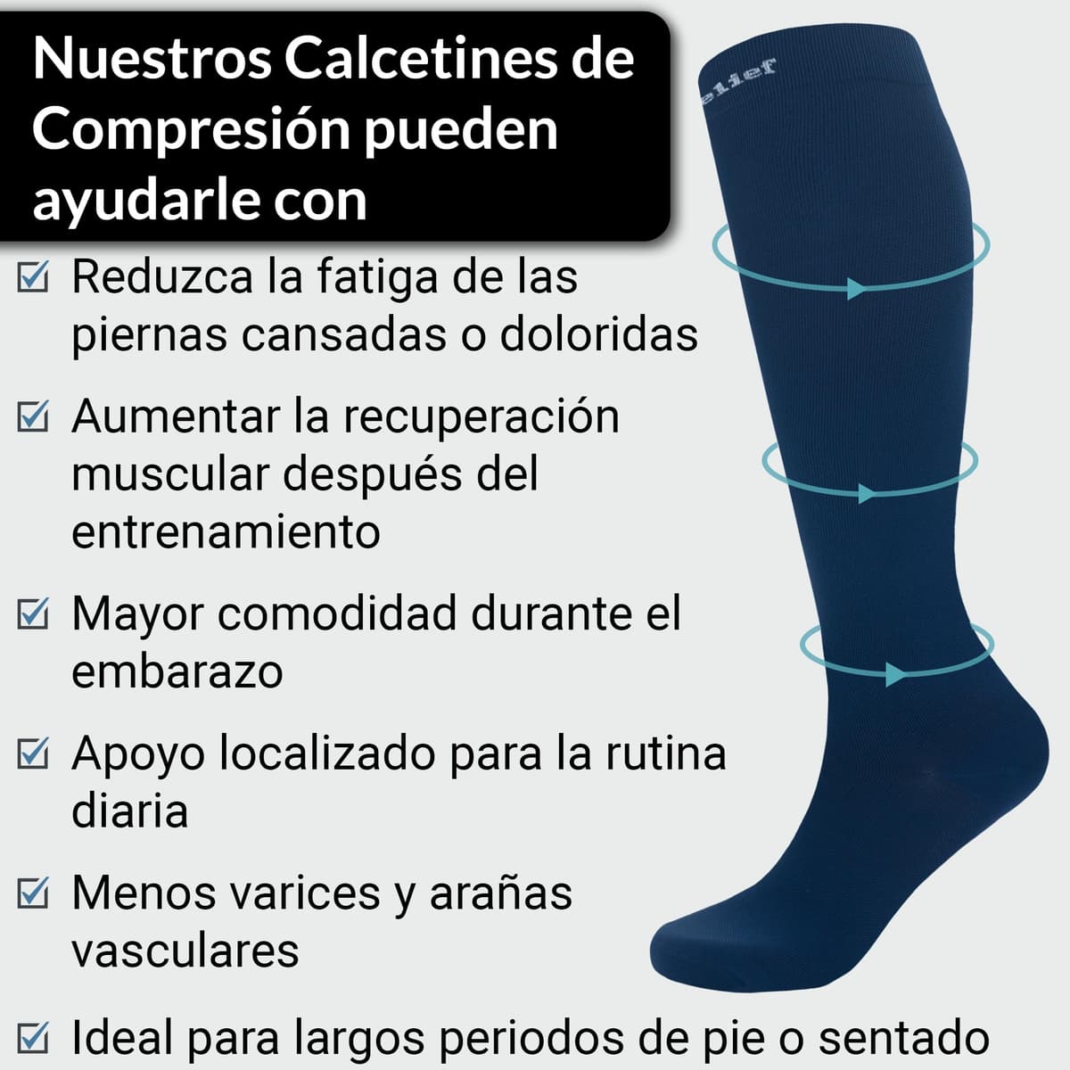 360 Relief Medias de Compresión Mujer y Hombre - 1 Par Calcetines de Compresión para Deportes, Correr, Volar, Viaje, Trabajo, Footing - S/M Beis con Bolsa de Malla — view 32