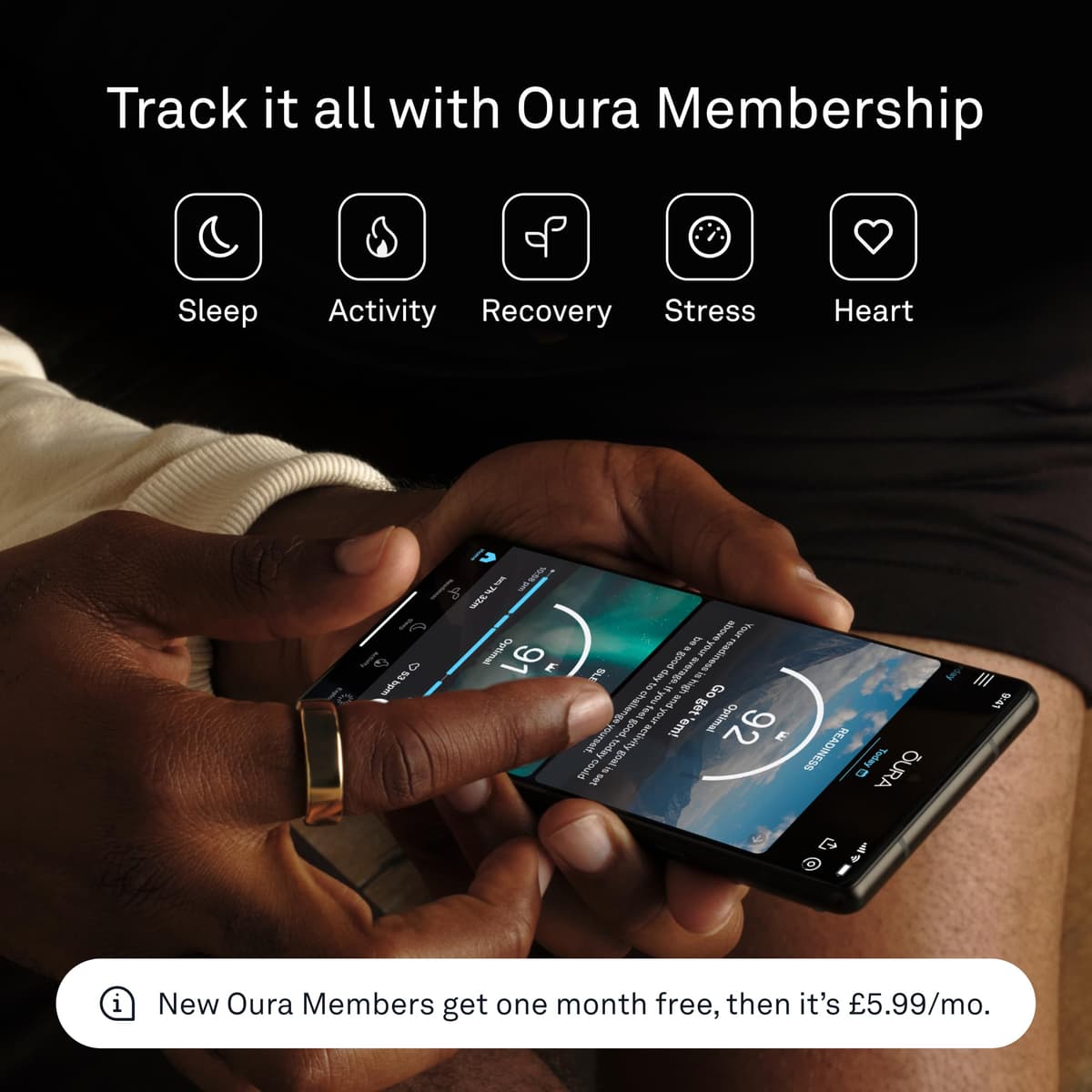 Oura Gen3 Heritage Smart Ring - Size 6, Stealth | Sleep, Heart Rate and Fitness Tracking Wearable - Up to 7 Day Battery Life - iOS/Android Compatible - Size First with Oura Sizing Kit — view 4