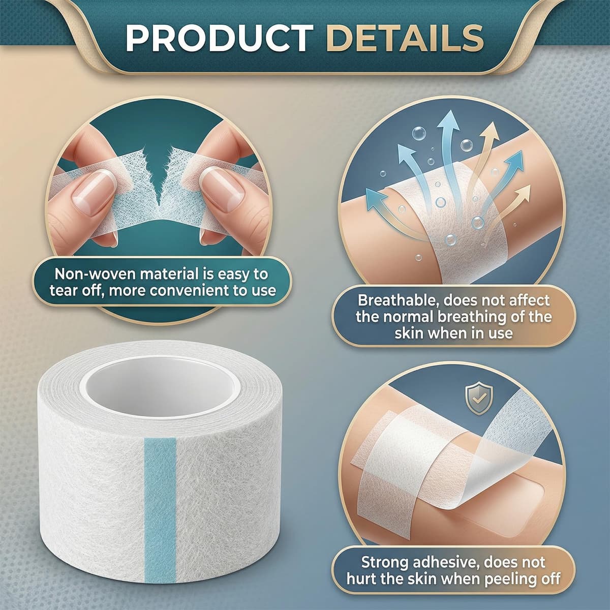 10 Rollos Micropore Tape 2.5cm x 9.1m, Esparadrapo Médico Adhesivo Transpirable Autoadhesivo, Cinta Micropore para Vendajes, Deporte y Extensiones de Pestañas — view 4