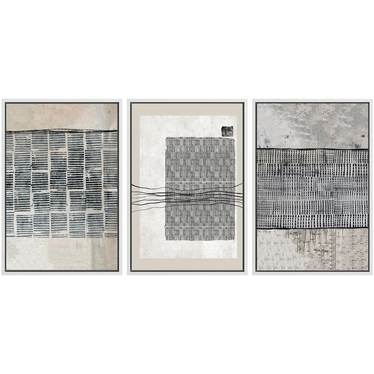 SIGNWIN Framed Canvas Print Wall Art Set Blue White Grunge Geometric Pattern Abstract Shapes Cozy Neutral Decorative Contemporary Minimal for Living Room, Bedroom, Office - 24"x36"x3 Natural — view 72