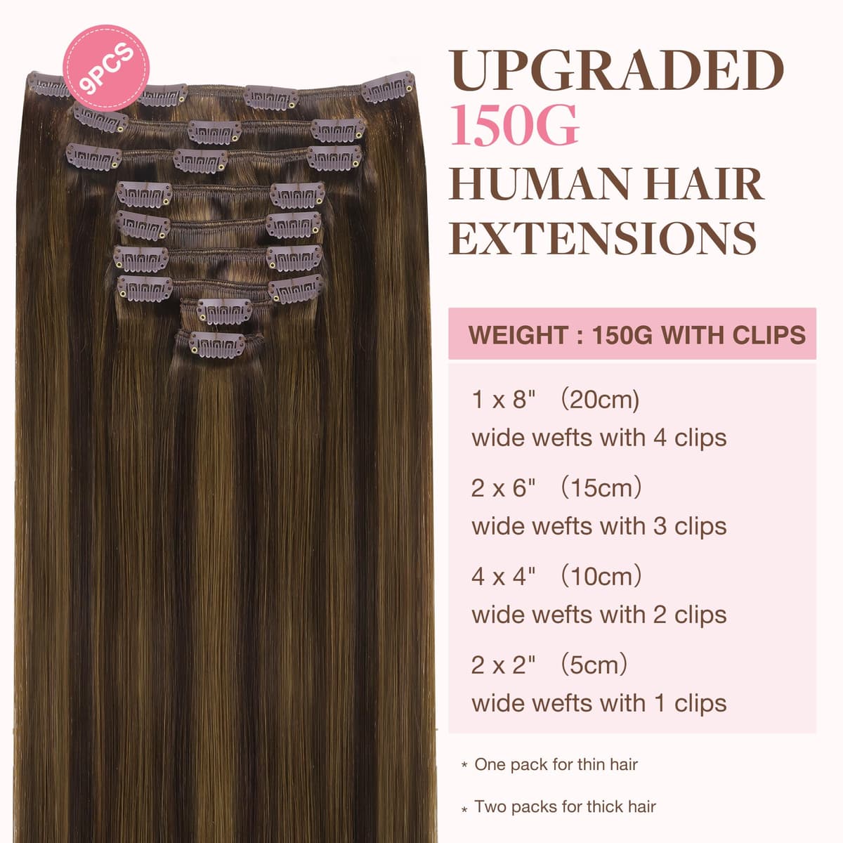 GOO GOO Clip in Hair Extensions Human Hair, 18inch 150g 9Pcs, #2 Dark Brown, Hair extensions for women, Human Hair Extensions Clip in — view 325
