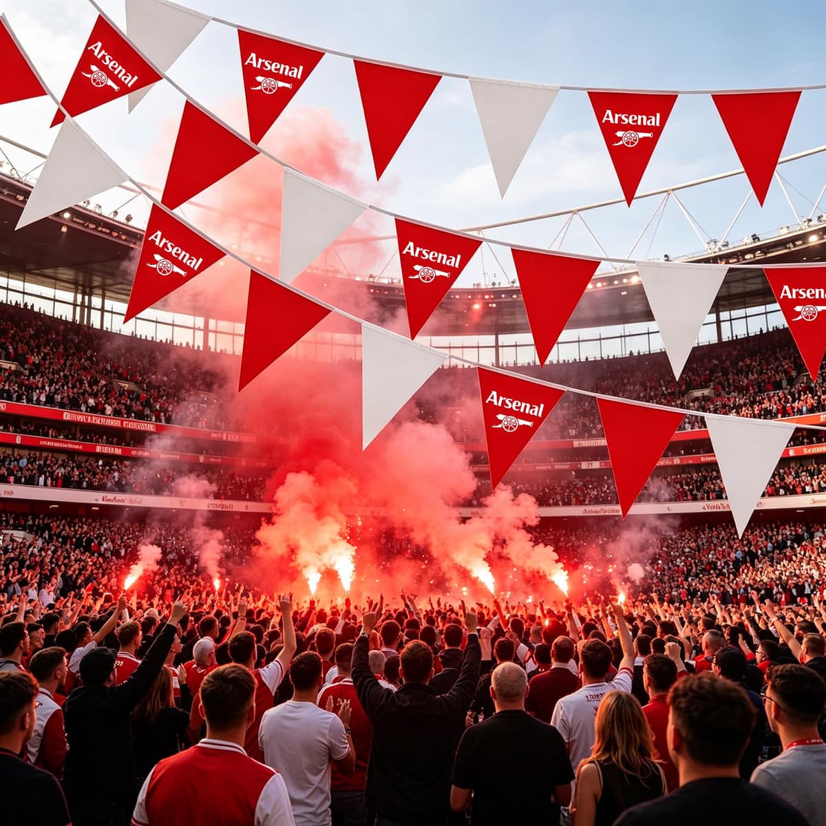 20m 52pcs Red White Bunting for Arse-nal Football Party, QRTDXP 16x21cm Reusable Red White Triangle Flags Garland for Football Party Indoor Outdoor Decoration Sports Events Celebration — view 4