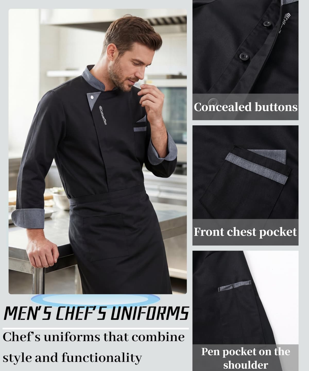 Chaqueta de Chef para Hombre Profesional Chef Manga Larga Unisex Restaurante Trabajo Chaquetas Ajuste Moderno Hotel Cocina Uniforme de Trabajo — view 4