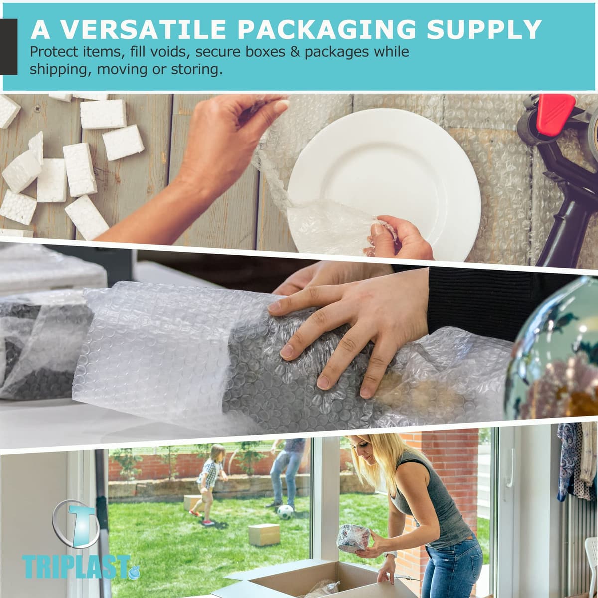 Triplast Large Roll of Bubble Wrap 500mm x 100m – Air Bubbles Packaging for House Moving & Packing Storage Boxes — view 4