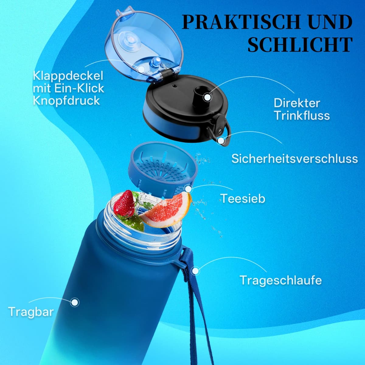 UZSPACE Botella Agua Deportiva,500ml/800ml/1000ml/1.5l, Tritan Botella Agua Sin BPA. Evitar Fugas de Agua y Ideal para el Ejercicio y los Deportes al Aire Libre — view 2