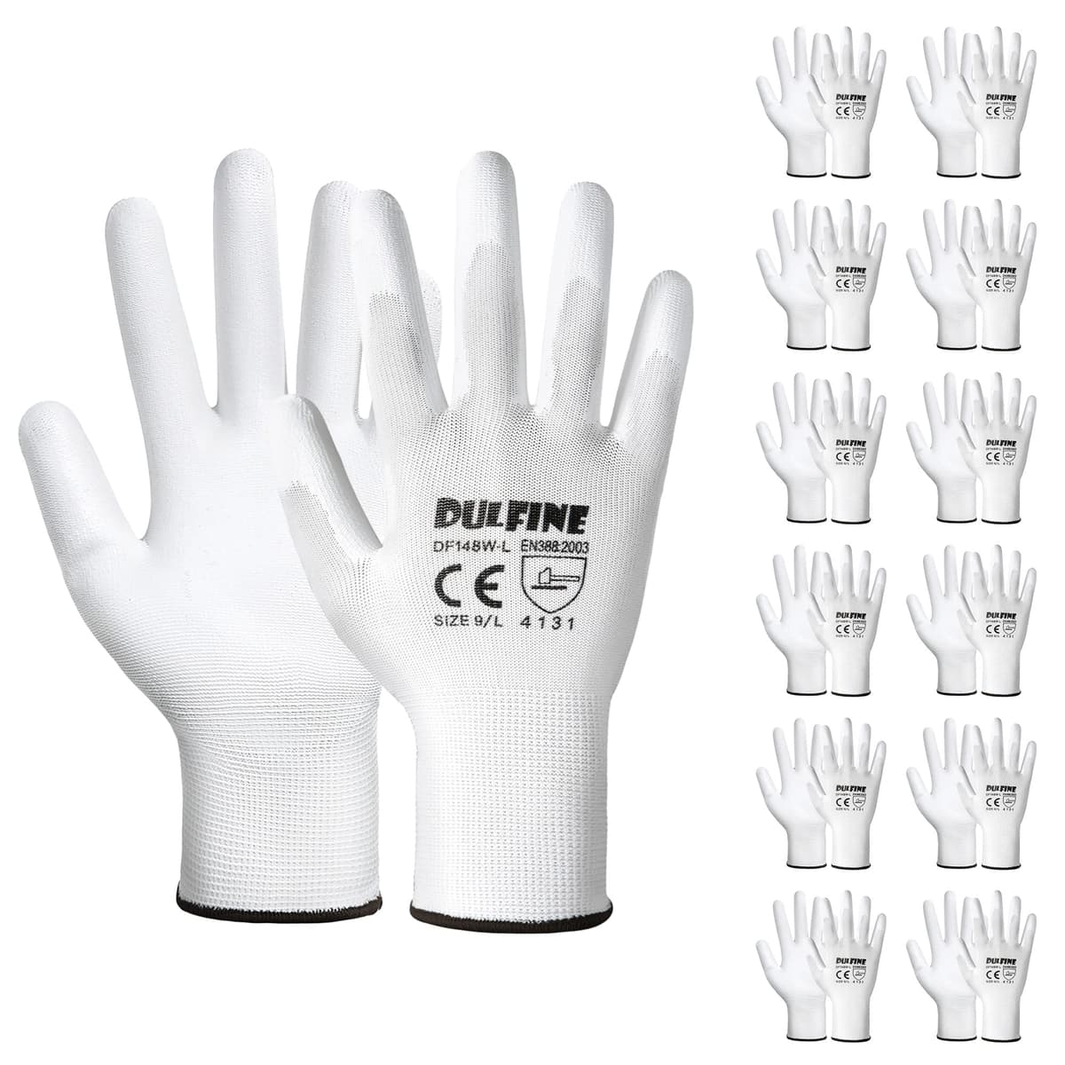 DULFINE Ultra-Thin PU Coated Work Gloves-12 Pairs,Excellent Grip,Nylon Shell Black Polyurethane Coated Safety Work Gloves, Knit Wrist Cuff,Ideal for Light Duty Work. (X-Small) — view 16