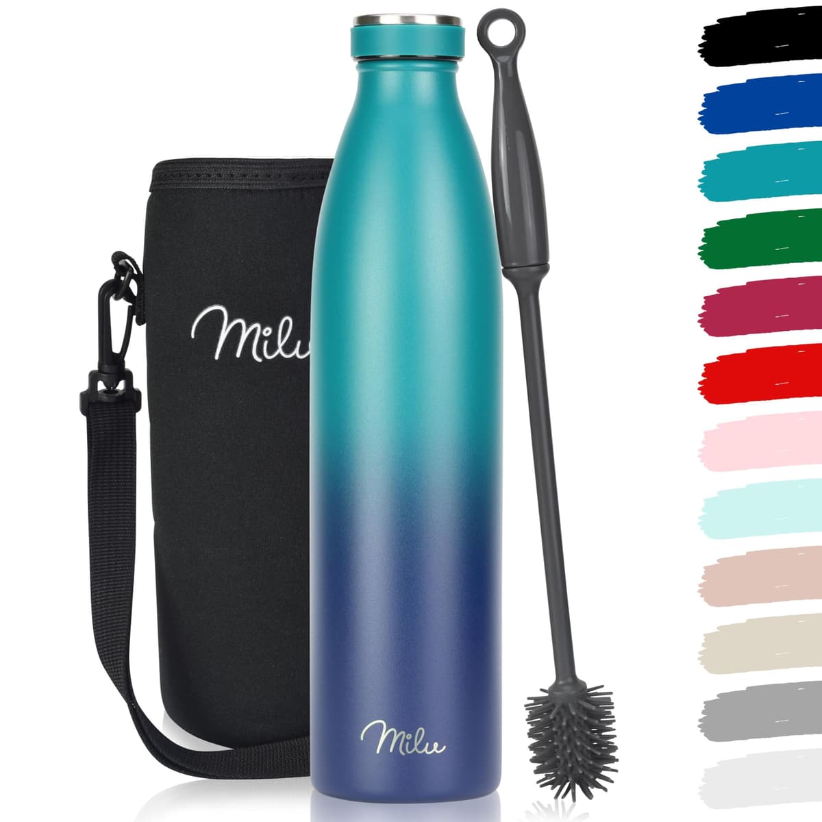 Milu Stainless Steel Drinking Bottle 1500 ml - Insulated Thermo Flask for Water - Leak Proof, Insulated and Double Walled, Carbonated (Granite Navy Blue, 1,5L) — view 96