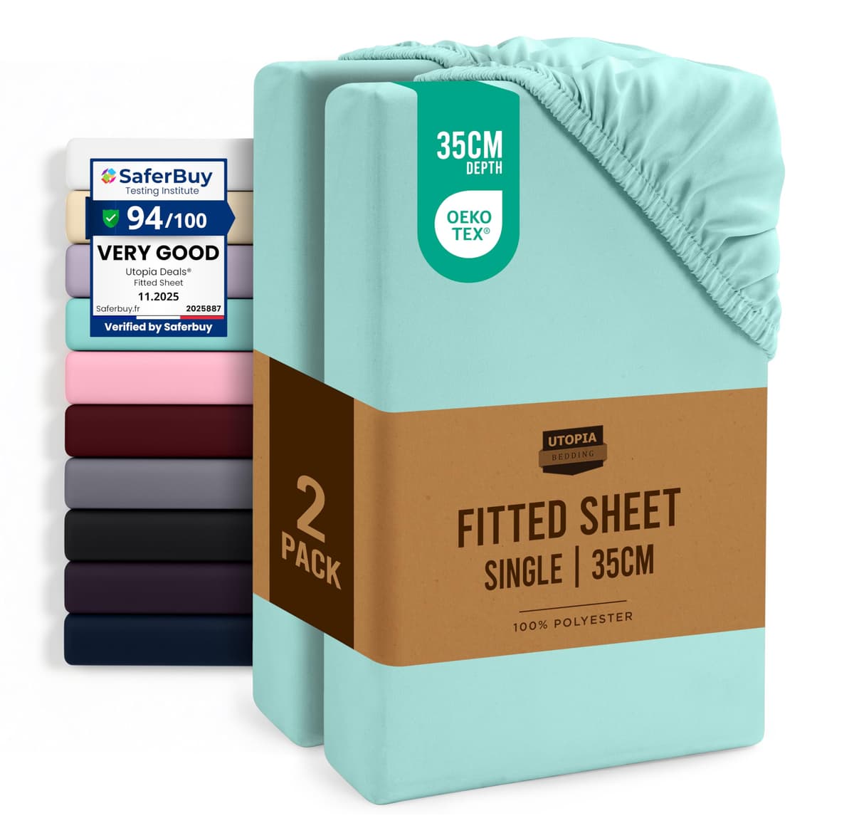 Utopia Bedding Fitted Sheet Single (2 Pack), White - Deep Pocket 14 inch (35 cm) - Oeko Tex Certified - Easy Care - Soft Brushed Microfibre Fabric - Shrinkage and Fade Resistant - Bottom Sheet — view 40