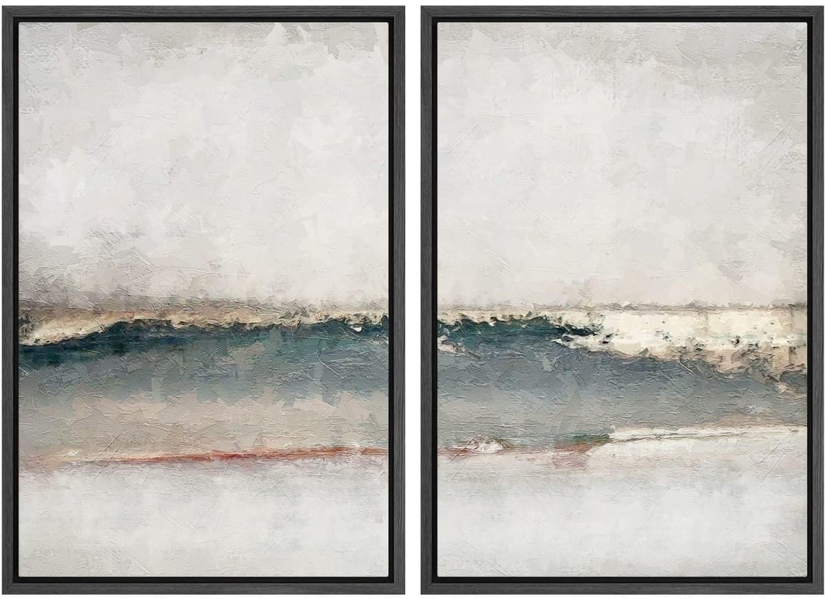 MUDECOR Framed Canvas Print Wall Art Set Watercolor Pastel Duotone Tan Landscape Abstract Shapes Illustrations Modern Art Decorative Contemporary for Living Room, Bedroom, Office - 24"x36"x2 Natural — view 109