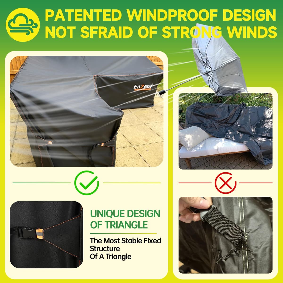 Enzeno Garden V-Shape Furniture Cover Waterproof,420D Heavy Duty Oxford Fabric Outdoor Rattan Corner Sofa Cover with Waterproof Tape (215 * 215 * 87cm) — view 5