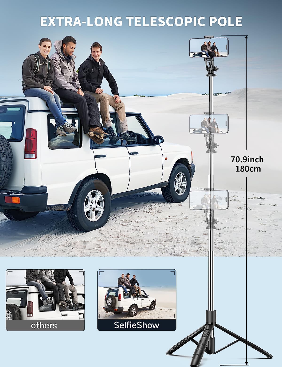 71" Phone Tripod & Selfie Stick, All in One Extendable Cell Phone Tripod with Wireless Remote, Travel Tripods Stand for iPhone 360° Rotation Compatible with iPhone Android, Camera — view 2