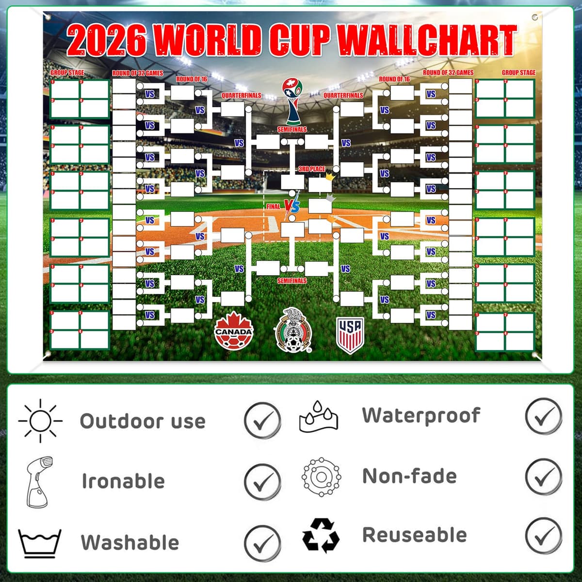YUNLIJIA World Cup Football 2026 Interactive Tournament Wallchart 180x110cm 48-Team Tournament Backdrop Stadium Edition Wallchart Bedroom And Living Room Display Crazy Football Fan Great Gifts — view 3