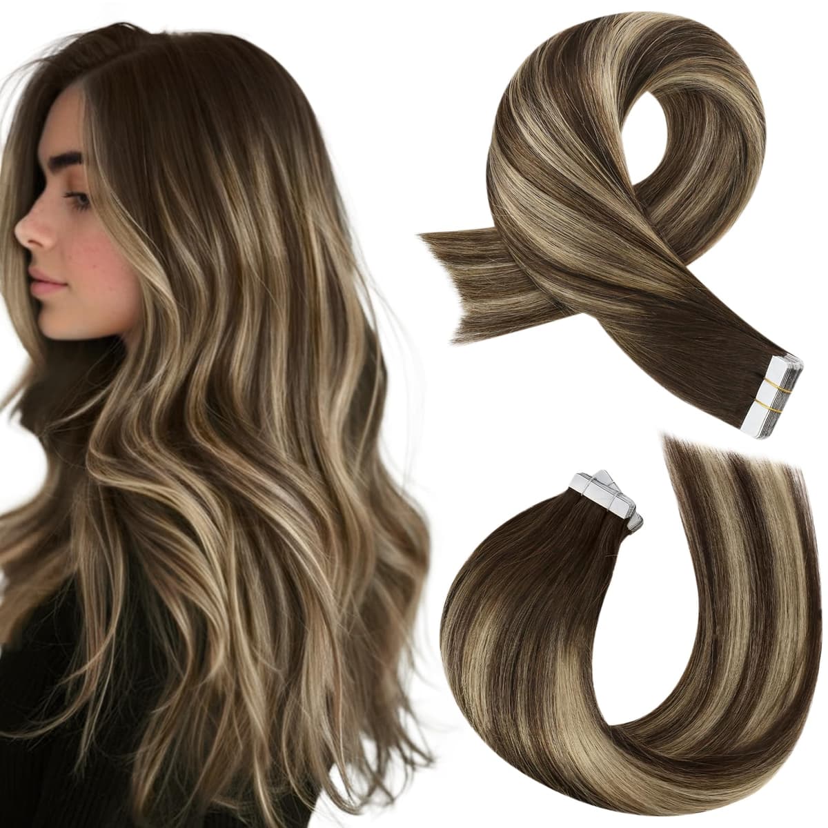 Moresoo Tape in Human Hair Extensions 20 Inch Highlight 50g/20pcs Tape in Hair Extensions Human Hair Ash Blonde with Platinum Blonde #P18/613 — view 99