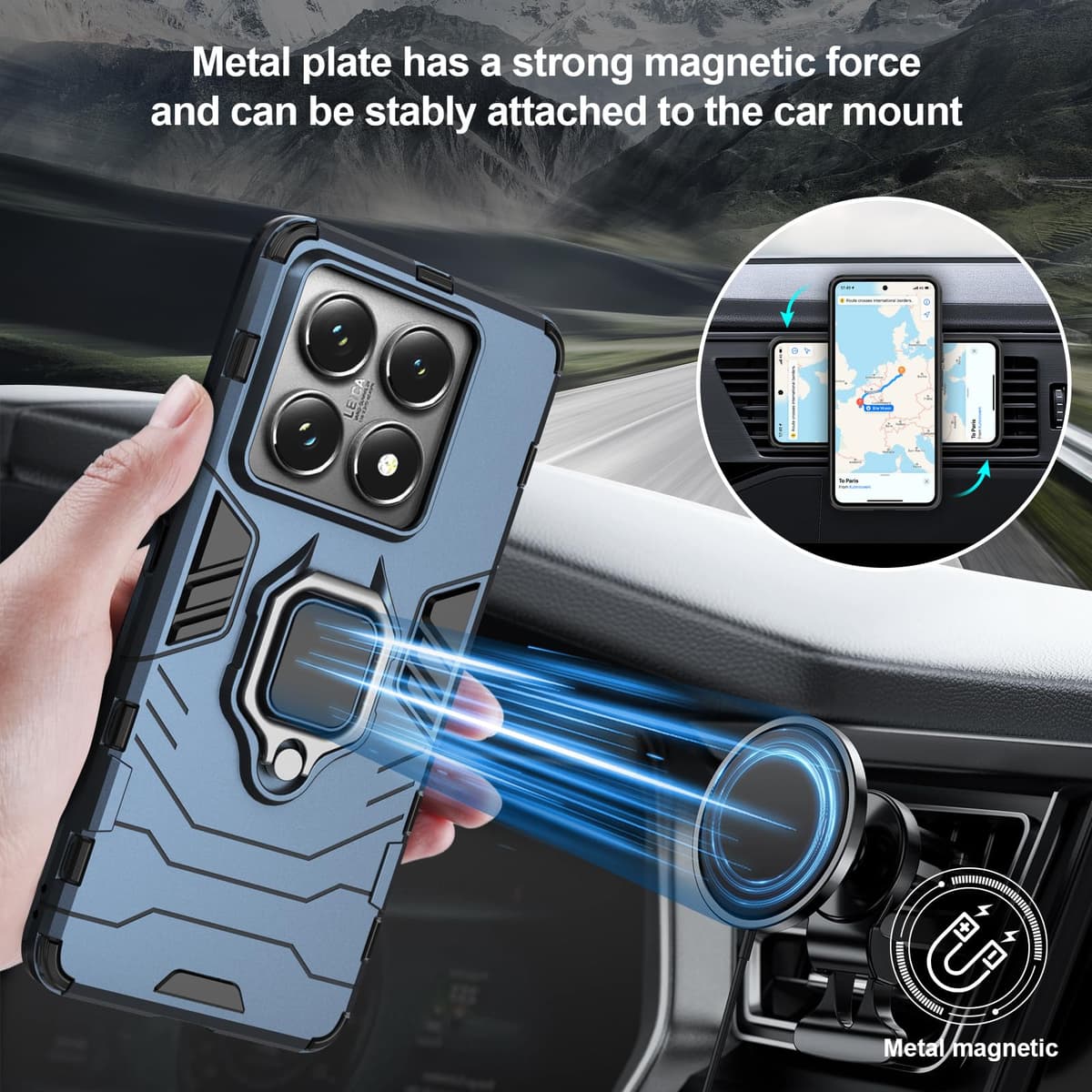Funda para CMF Phone 2 Pro, Carcasa Antigolpes con Soporte anular metálico, Case Protectora de Grado Militar, Negro — view 974