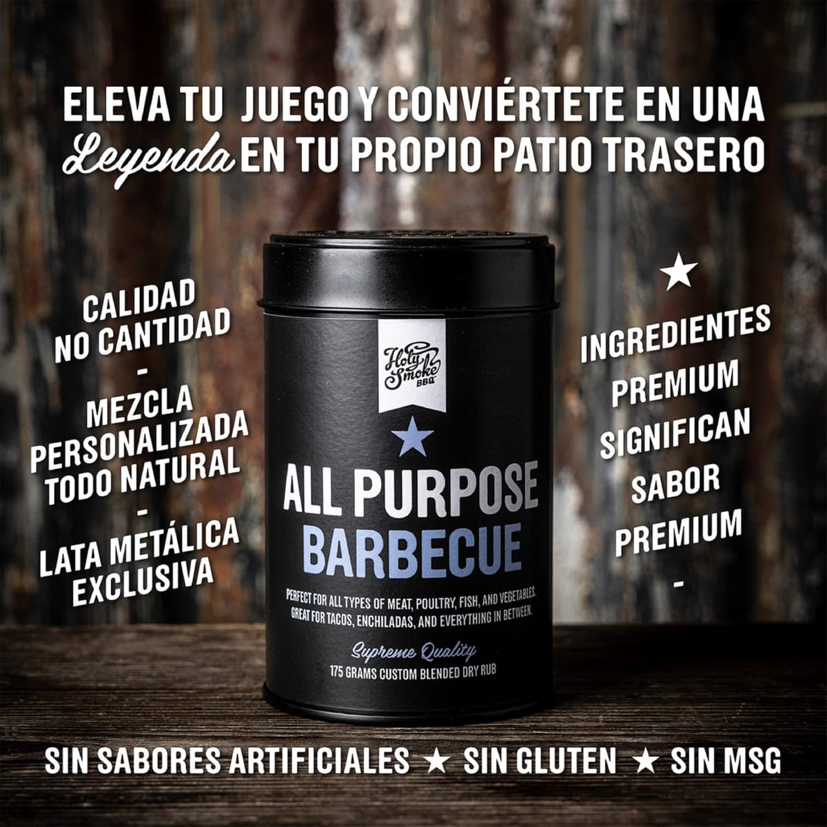 All Purpose Barbecue BBQ Rub Sazonador Spice Mix Especias Barbacoa Condimento Seco para Carne verduras Brisket Cordero Bistec Fajitas pollo pescado y patatas175g — view 3