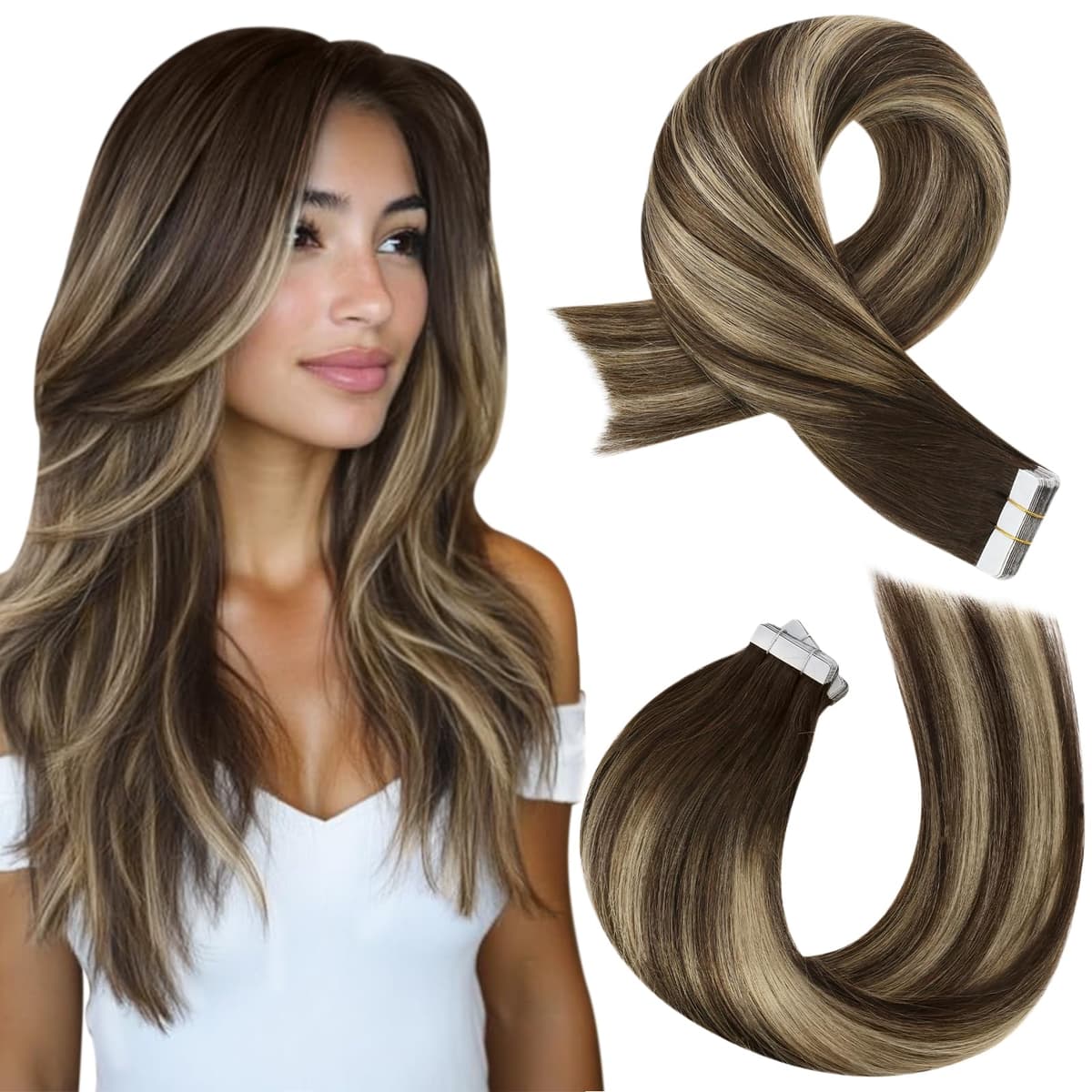 Moresoo Tape in Human Hair Extensions 20 Inch Highlight 50g/20pcs Tape in Hair Extensions Human Hair Ash Blonde with Platinum Blonde #P18/613 — view 23