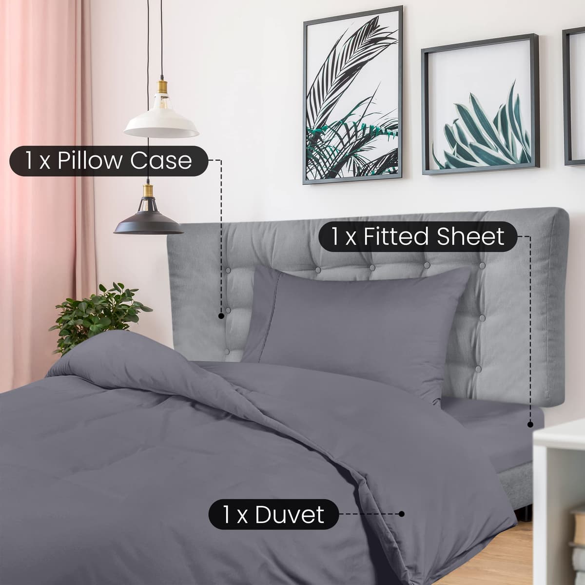 Utopia Bedding 3 Piece Single Bedding Set - Duvet Cover, Fitted Sheet with Pillow case - Soft Brushed Microfiber (Grey) — view 5