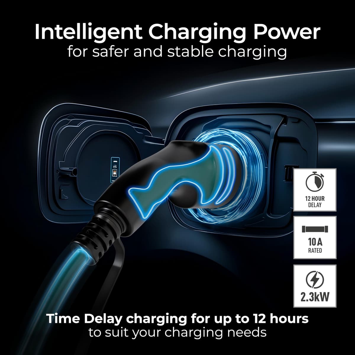 Masterplug EV Charging Cable for Electric and Hybrid Vehicles, 15 Metres, Mode 2, 3 Pin UK Plug to Type 2 Car Charger, 2.4kW, EVCM221015-MP — view 5