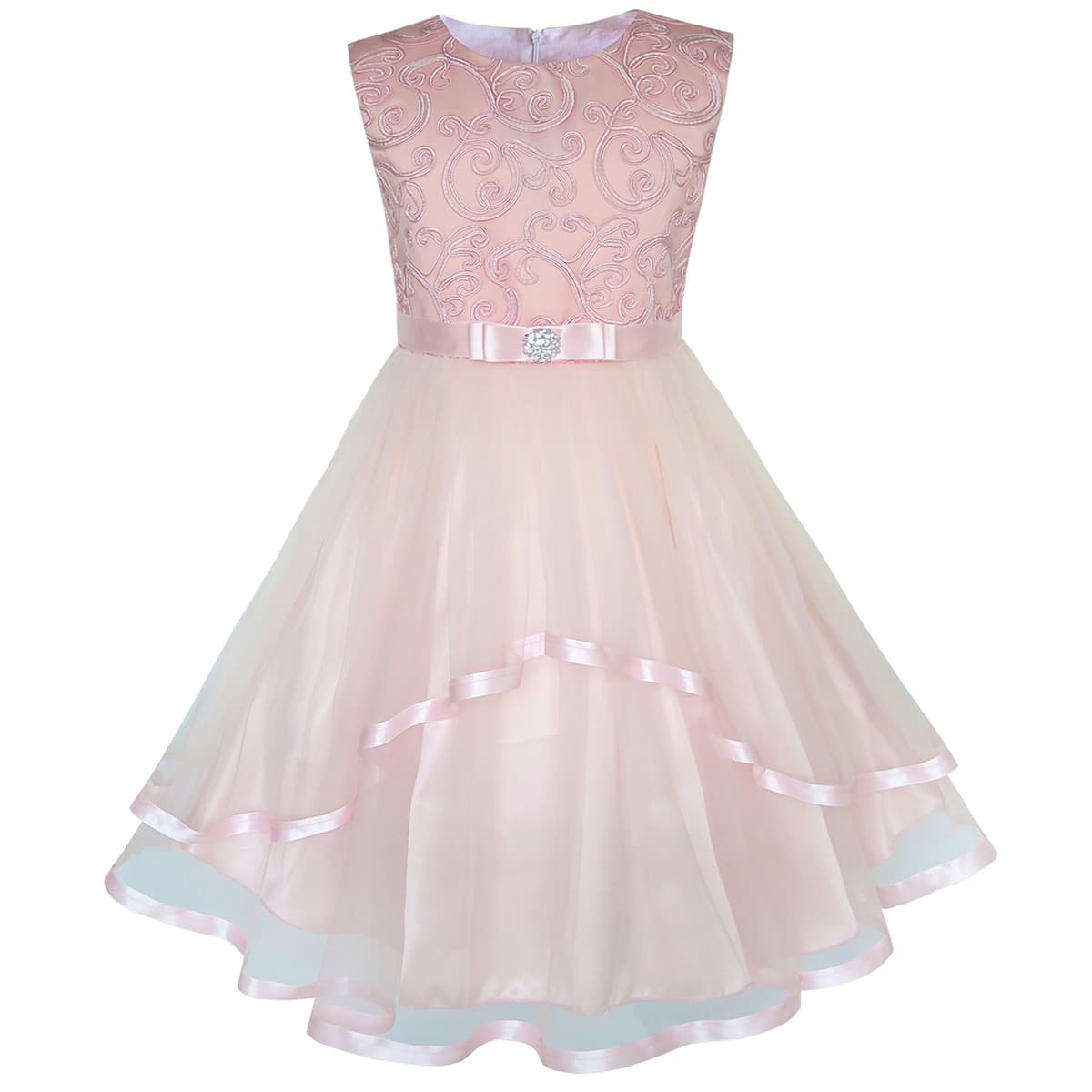 Sunny Fashion Flower Girls Dress Blue Belted Wedding Party Bridesmaid Size 4-12 — view 24