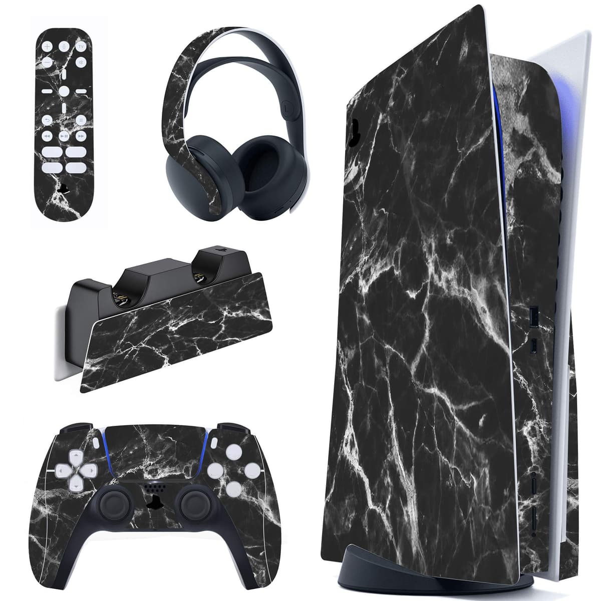 PlayVital Calcomanía Vinilo para ps5 Edición Disc - Pegatina Completa para Consola, Control, Base de Recarga, Control Remoto y Audífonos, Cubierta Protectora Adhesiva(Efecto de Mármol Dorado Rosa) — view 65