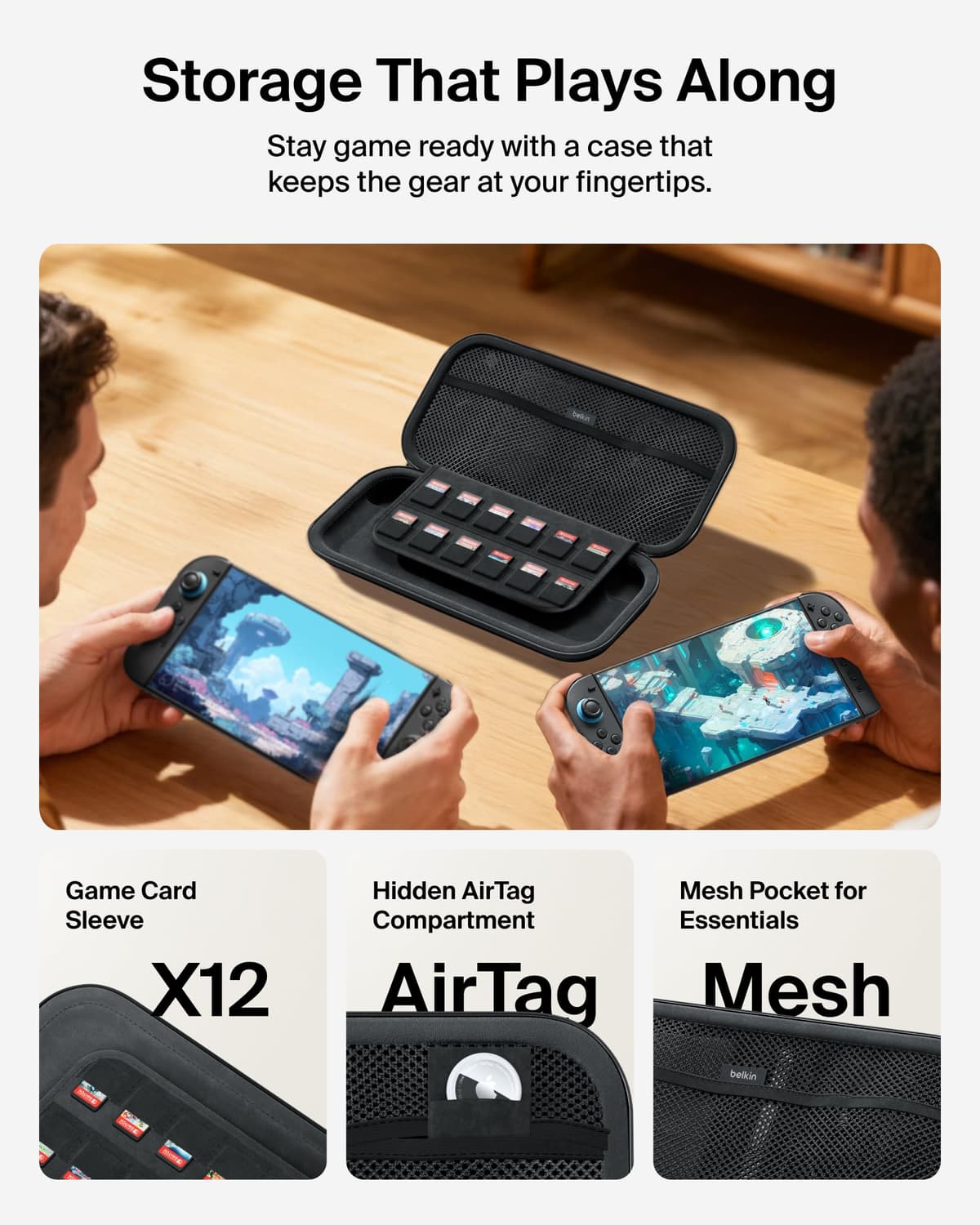 Belkin Gaming Nintendo Switch 2 Case Travel Bag with AirTag Holder & Game Card Storage Pocket - Portable Lightweight Carrying Case with Hard Shell & Soft Interior, Gaming Travel Essentials — view 5