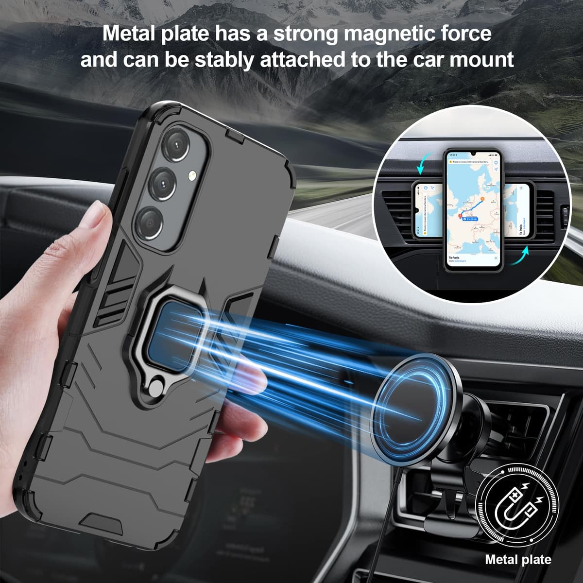 Funda para CMF Phone 2 Pro, Carcasa Antigolpes con Soporte anular metálico, Case Protectora de Grado Militar, Negro — view 1690