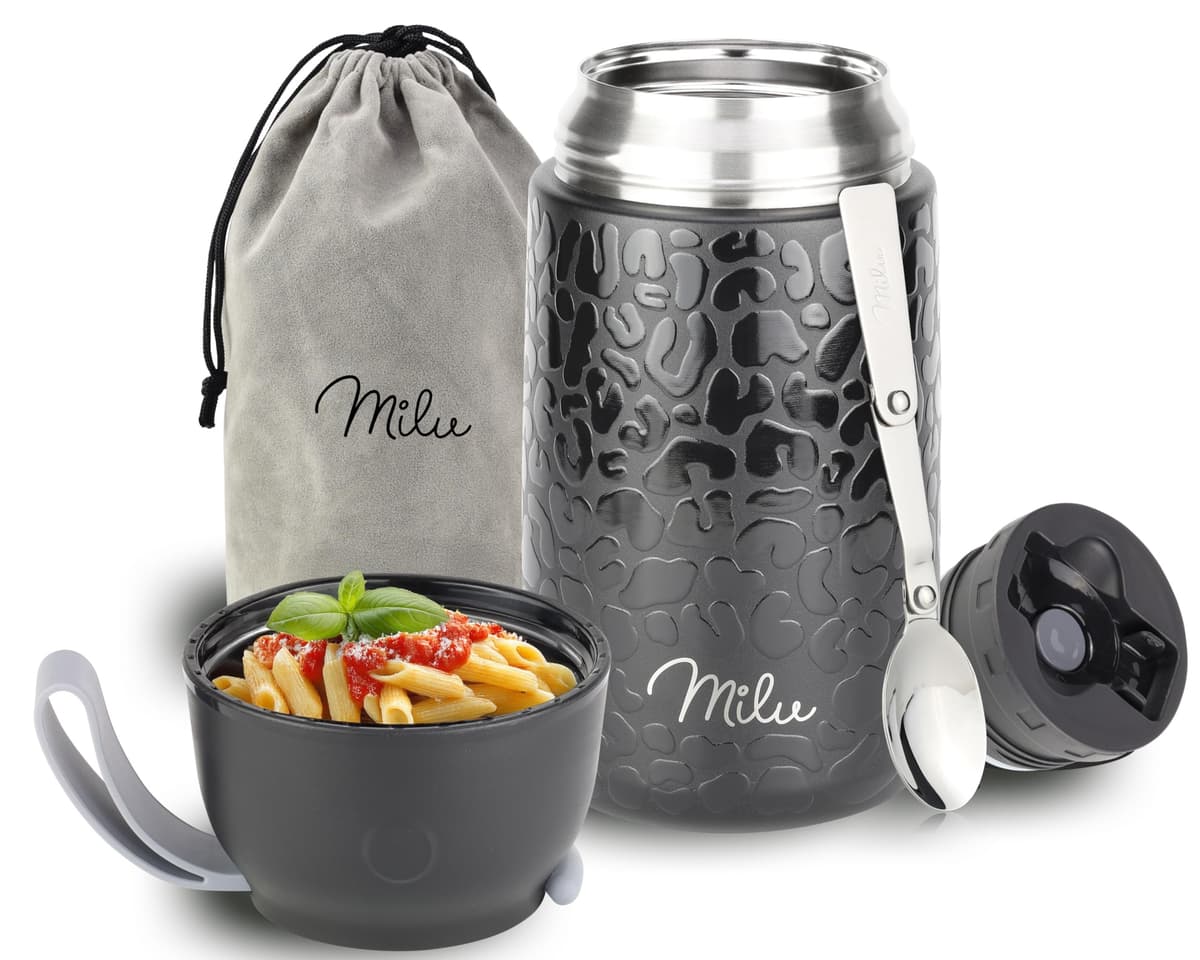 Milu Termo para Comida 450 ml Taza Aislada, Botella de Acero Inoxidable Aislada Alimentos, Beber y sopa de los niños de adultos Térmico (450ml/Verde Azul) — view 52
