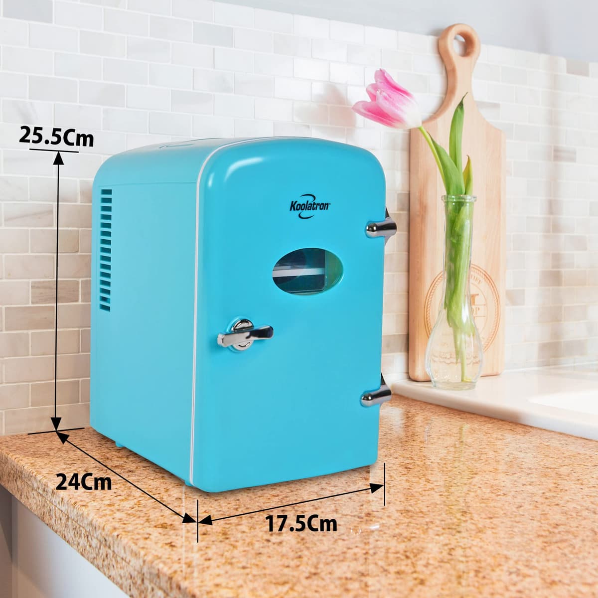 Koolatron Retro Mini Fridge For Bedrooms 12V Portable Cooler Refrigerator 4L Small 6 Can Table Top Quiet Mini Fridges For Skincare Food Drinks Kids Home Car & Travel Aqua — view 5