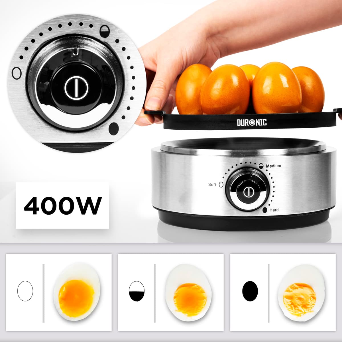 Duronic Electric Egg Boiler EB40 BK, Steamer for Eggs, Egg Cooking Machine, Automatic Egg Boiler Electronic Egg Poacher Machine for 7 Soft, Medium & Hard Boiled Eggs — view 3