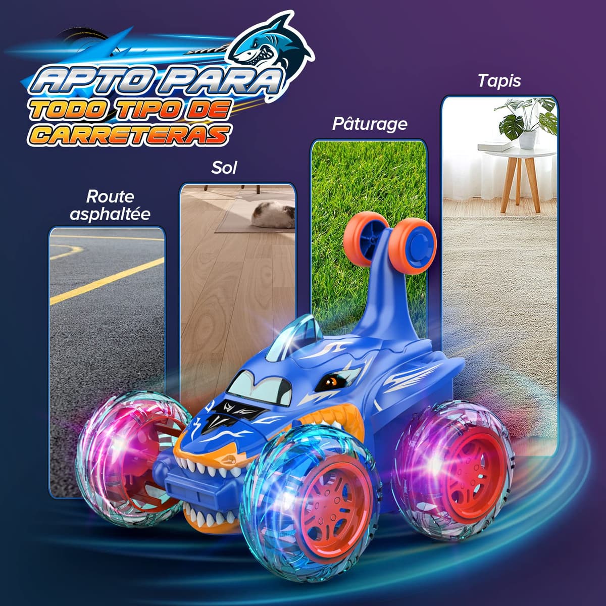 Dislocati Coche Teledirigido, 2.4GHz 4WD LED Coche RC Monster Truck, Juguetes & Regalos para Niños (Azul) — view 4