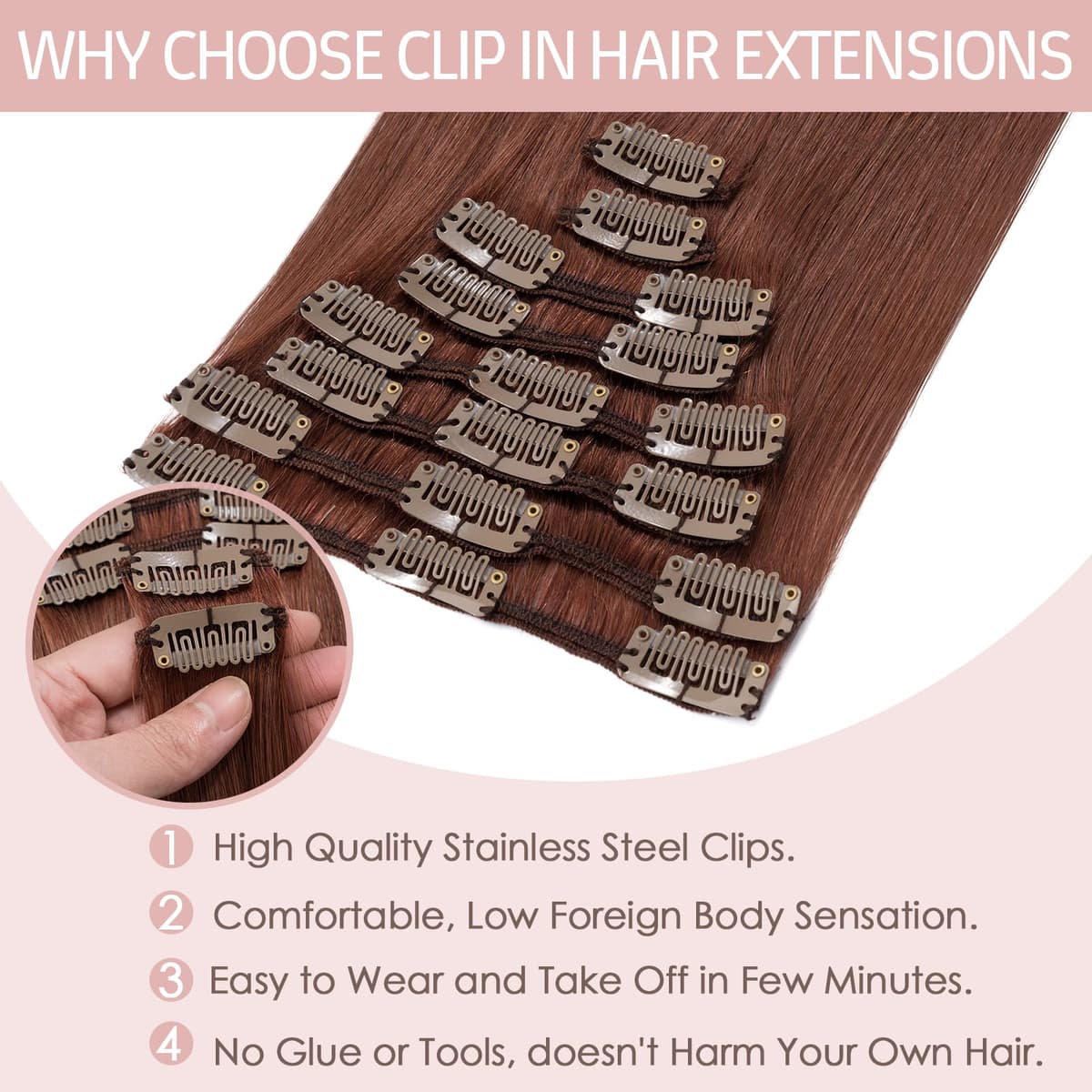 Silk-co 10inch Hair Extensions Clip in Hair Extension Human Hair #04 Medium Brown -Basic Thickness-Thin Weft- 8 Pieces Real Remy Straight Hair Extensions[50g] — view 158