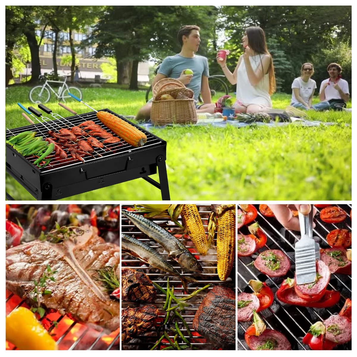 Uten Barbacoas Portátiles de Carbón, Parrilla de Acero Inoxidable para Ahumar y Acampar al Aire Libre, Char Broil BBQ Pit Grill (Mediano), Negro — view 7