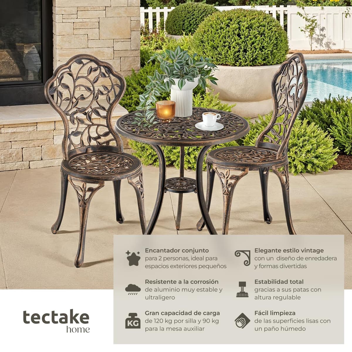 TecTake 3 Piece Bistro Set, Outdoor Garden Chairs and Retro Table, Outdoor Terrace Set, Garden Furniture – 2 Chairs 1 Table — view 2