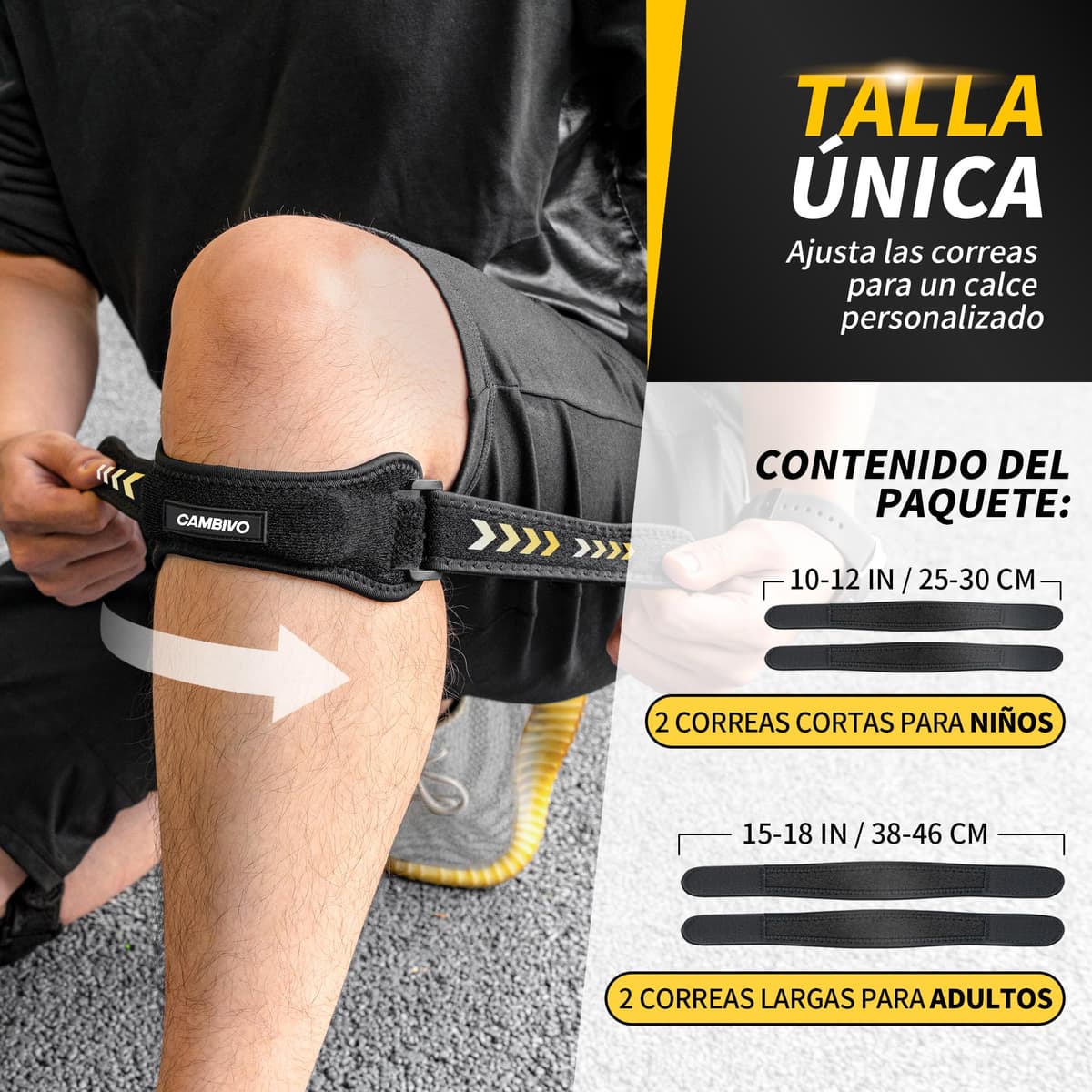 CAMBIVO Rodillera Adjustable x2, Cinta Rotuliana, Rodilleras Menisco y Ligamento con Correa para Tendón Rotuliano, Correr, Saltar, Gym, Alivio de la Tendinitis, Estabilización de la Articulación — view 4