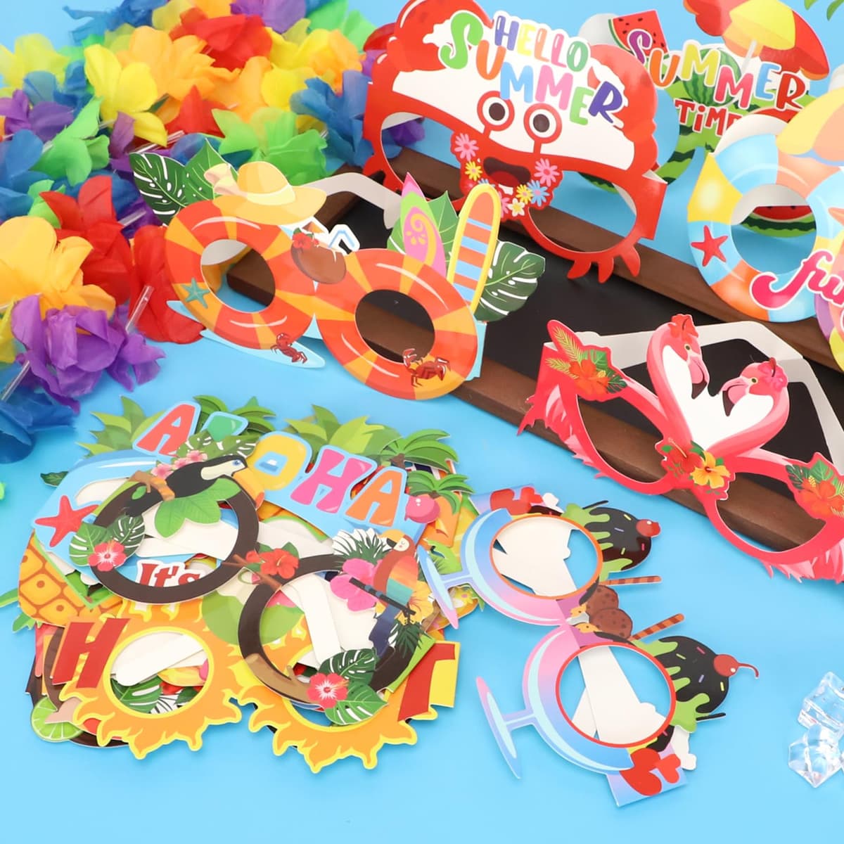 Hawaiian Party Decorations Set - 12 Hawaiian Garlands & 16 Paper Glasses for Summer Beach & Festival Themed Party Accessories — view 5