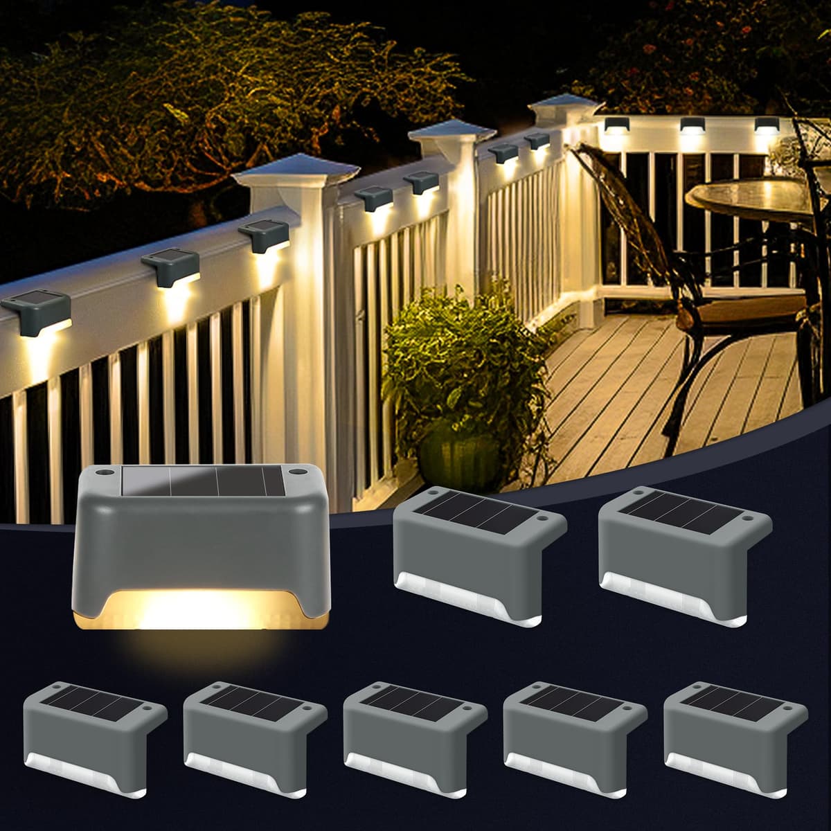 GIGALUMI Solar Deck Lights 16 Pcs Step Lights Bronze Solar Fence Lights Waterproof for Outdoor Pathway, Yard, Patio, Stairs, Step and Fences. (Warm White) — view 13