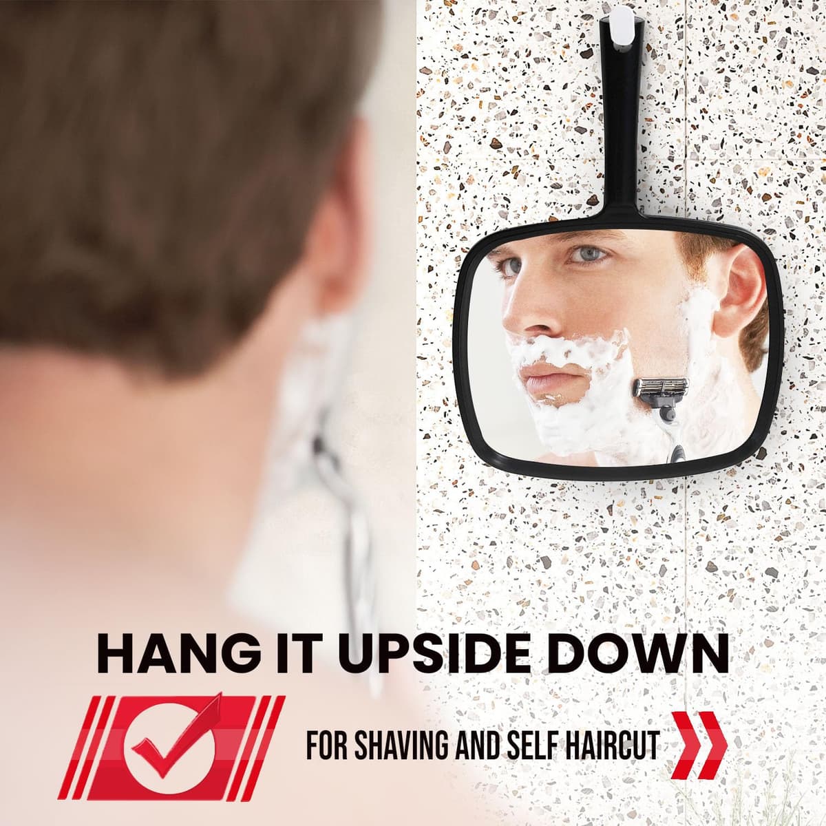 Mirrorvana Espejo de Mano con Mango ergonómico, Espejo de Mano para Maquillaje, Cortes de Pelo en el hogar, Uso Dental y peluquería, 8 x 11 Pulgadas (Negro) — view 5
