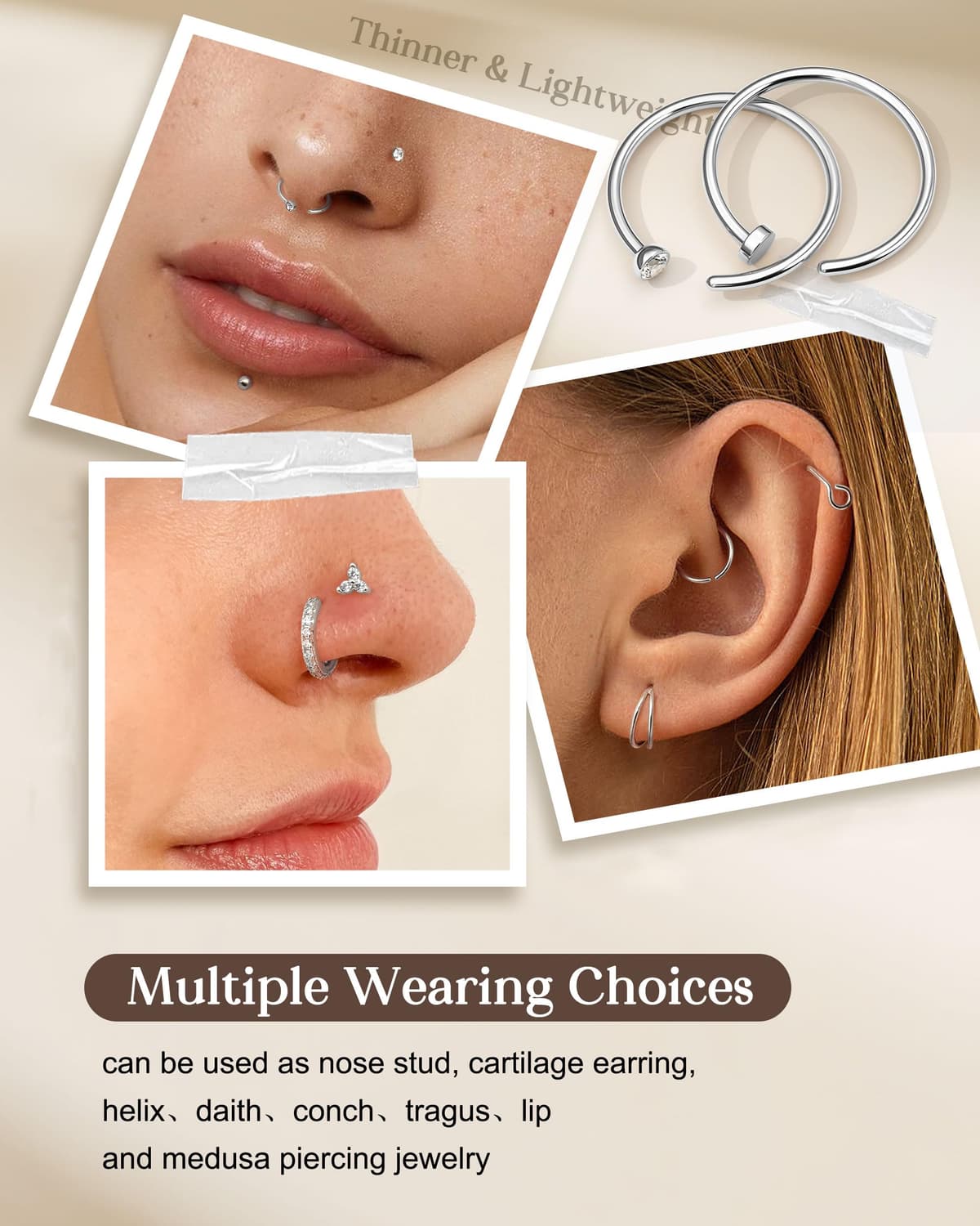 CASSIECA 14 Piezas 20G Piercing Nariz Acero Quirurgico Piercing Forma de L Nariz Studs Piercing Nariz Aro Hipoalergénico Anillos de Nariz Plata Oro Mujer Hombre Joyeria Piercing — view 6