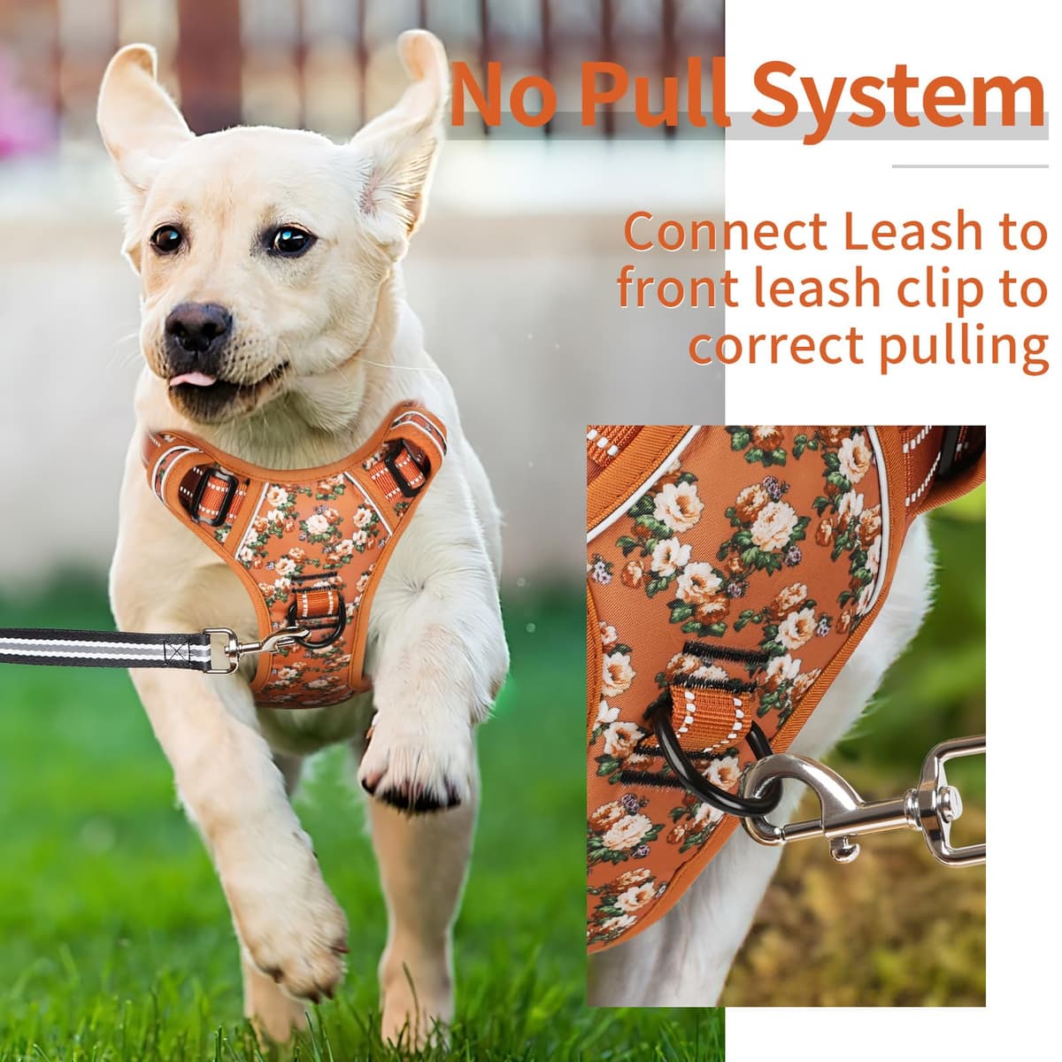 HEELE Dog Harness Medium No Pull Dog Vest Harness with Soft Handle Reflective Pet Harness for Outdoor Training Walking, Black, M — view 64