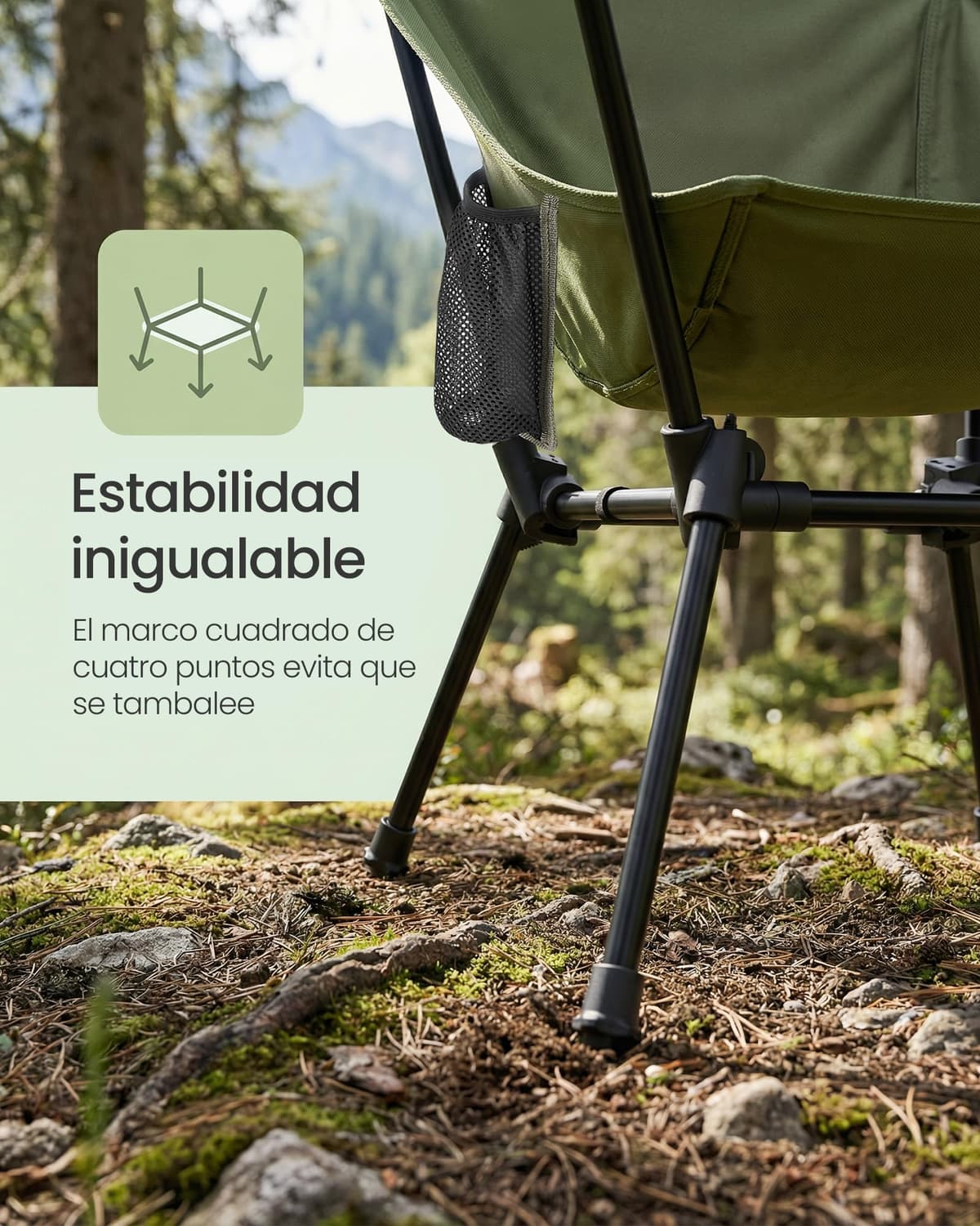 SONGMICS Silla de Camping con Respaldo Bajo, Juego de 2, Silla de Exterior Plegable de Altura Ajustable, Marco de Acero, Carga de 150 kg, con 2 Bolsillos, para Viajes, Verde GCB052CZ01 — view 3