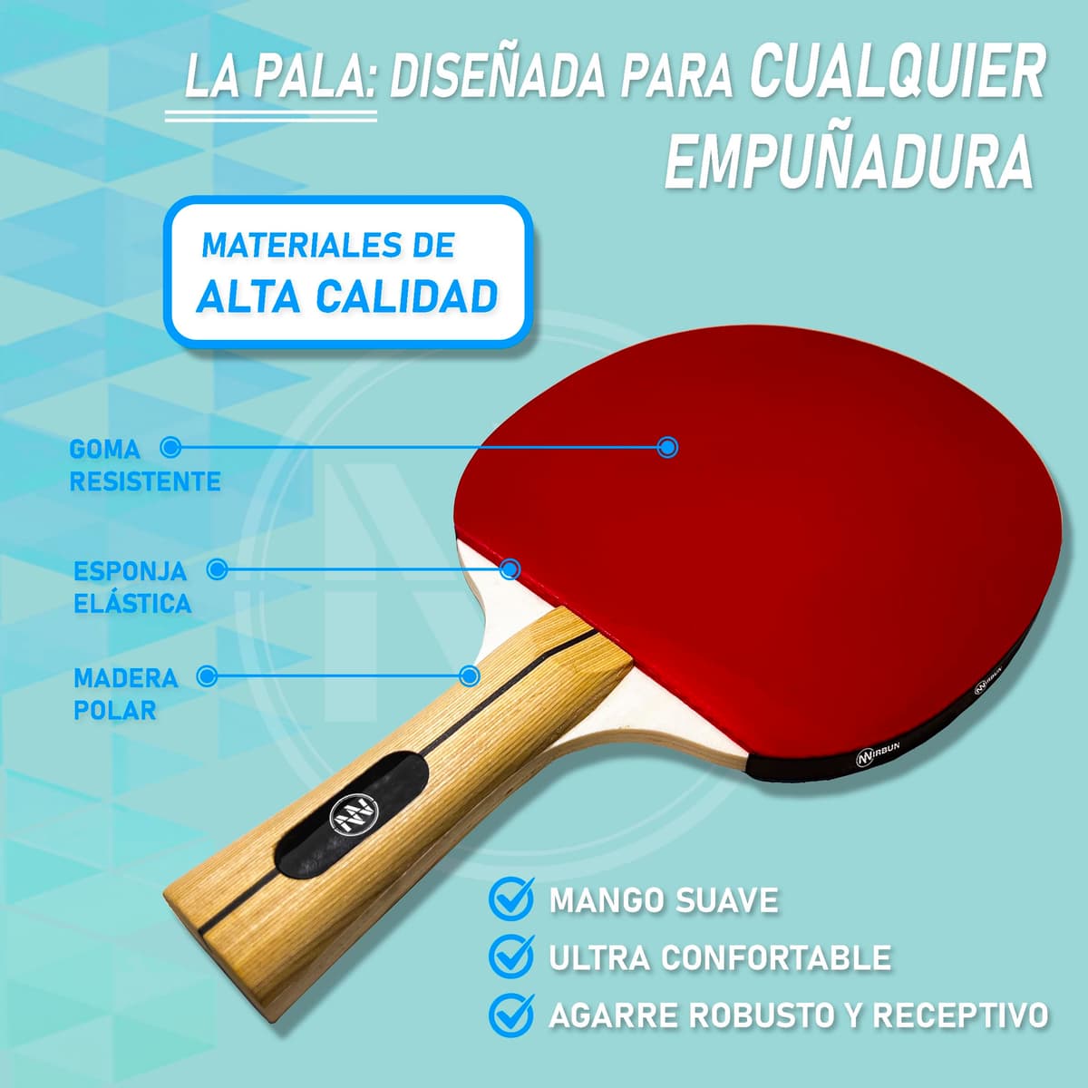 NIRBUN Set Ping Pong Con Red Extensible - Palas Profesionales - Pelotas 3 Estrellas - Red Ajustable Para Mesa - Set Portátil — view 5