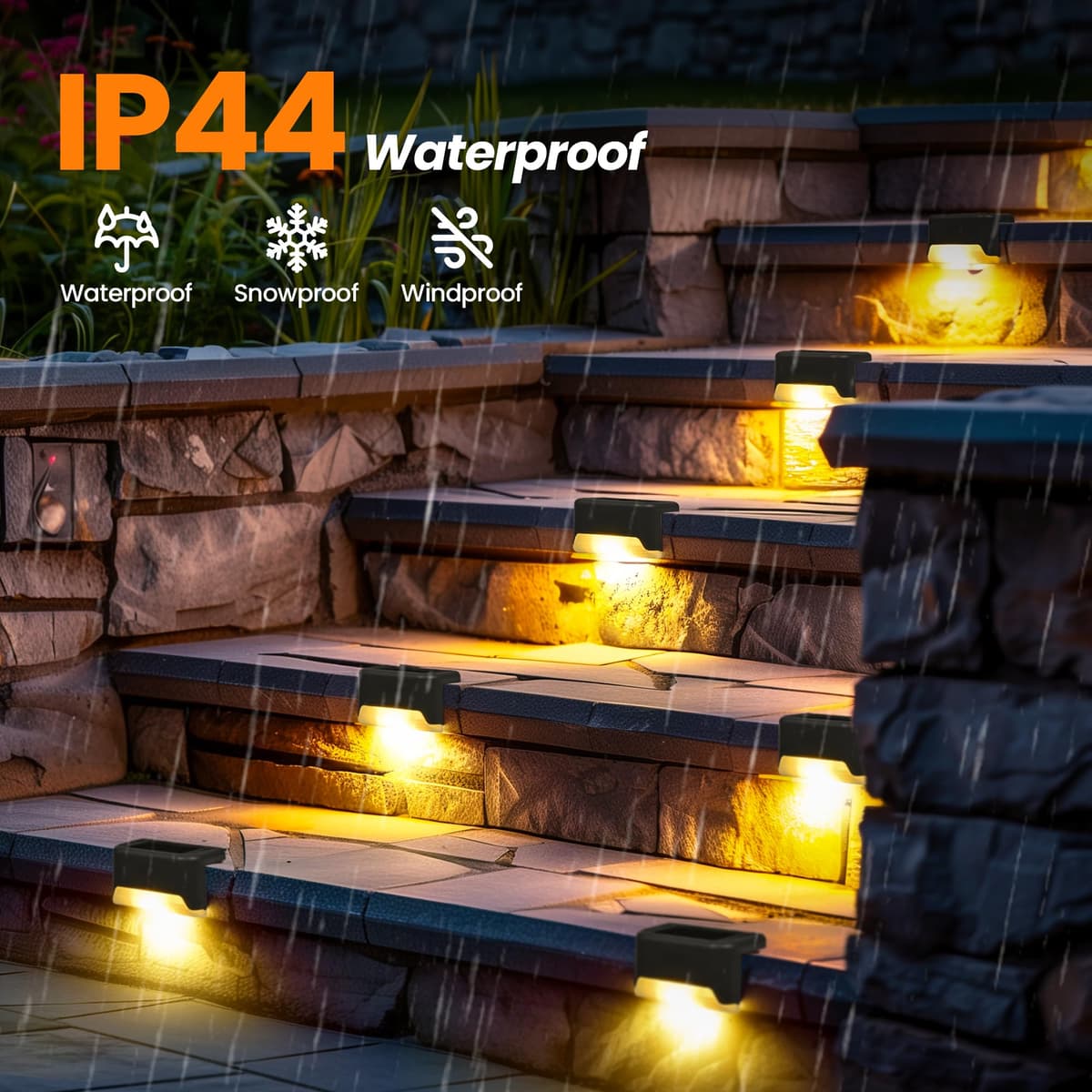 GIGALUMI Luces Solares para Exteriores Pack de 16, Luces para Escaleras, Impermeables, Iluminación LED para Escaleras Exteriores, Escalones, Vallas, Patios, Terrazas, Gris, Blanco Cálido — view 3