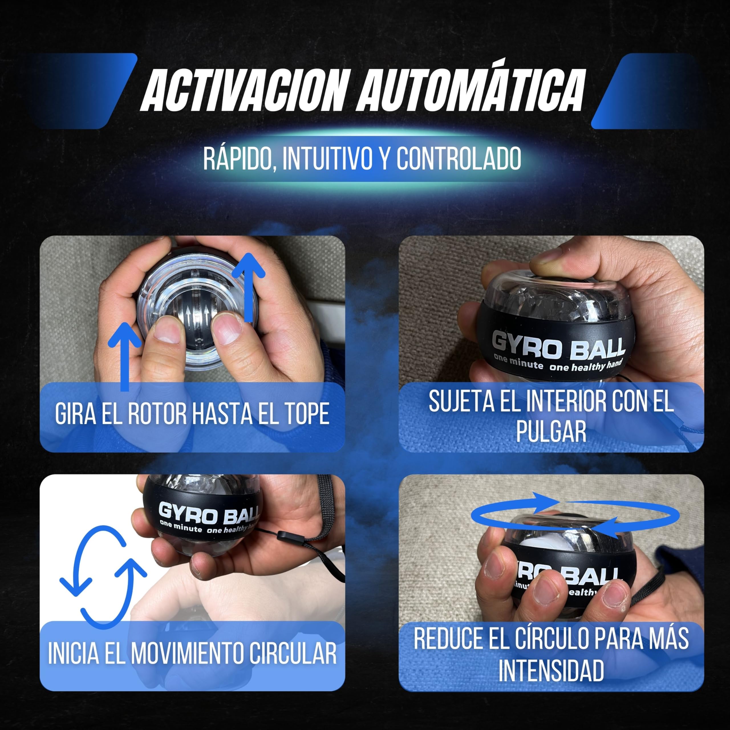 Giroscopio de Mano para Fortalecer Muñeca y Antebrazo PREMIUM PMR SHOP® | Gyro Ball con Inicio Automático y Correa | Ejercitador de Mano Compacto con Funda y Manual — view 4