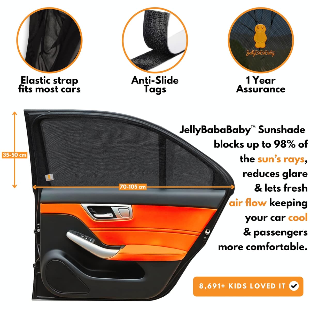 JBB Premium Car Window Shades for Baby – 2 Pack Stretchable Mesh (Fits 95% Cars) | Baby Car Sun Shades – UV Protection for Kids & Pets | Rear Side Car Window ShadesBaby | Breathable Privacy Shade — view 7