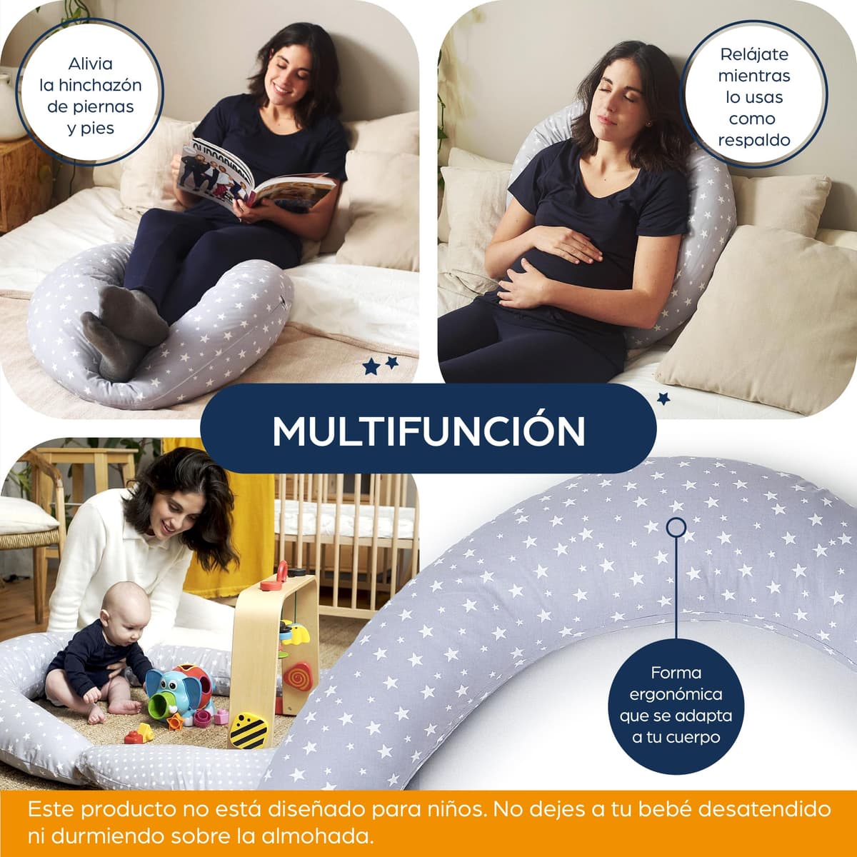 Niimo Cojín Embarazada XXL - Ganador del Doble Platino 2022, Cojín Embarazada y Cojín Lactancia Bebé con Funda 100% de Algodón, Almohada Embarazada Dormir, Lavable Relleno de Poliester — view 4