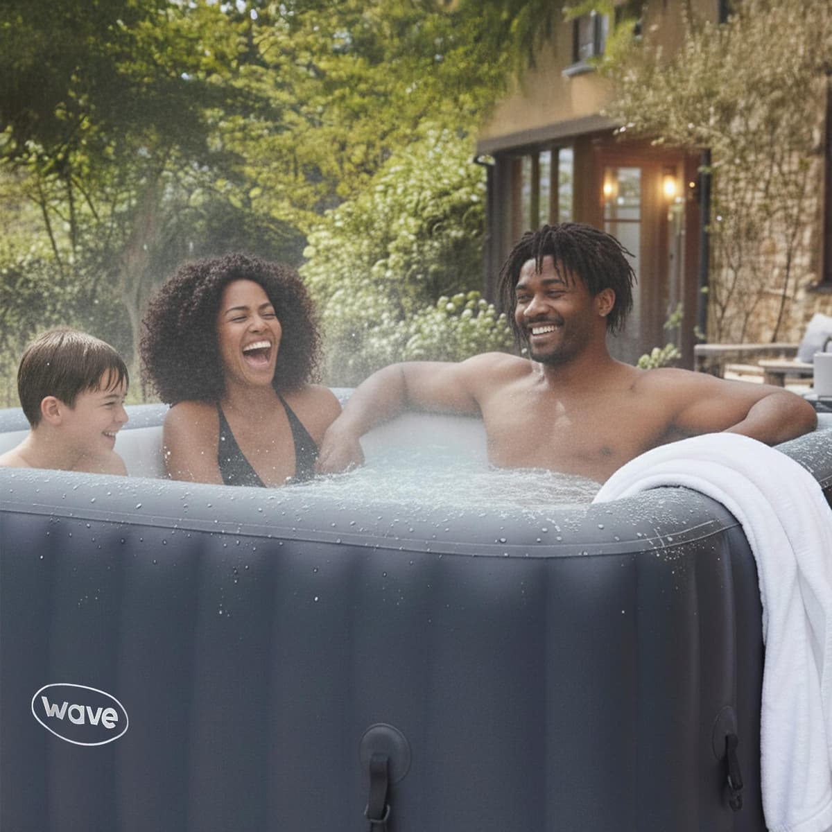 Wave Pacific 4-6 Person Inflatable Hot Tub | Integrated Eco Heater | 110/130 Aquajet Massage System | Anti-Freeze Protection | Quick 15-Minute Setup (Navy, 6 Person | EnergySave Bundle) — view 3