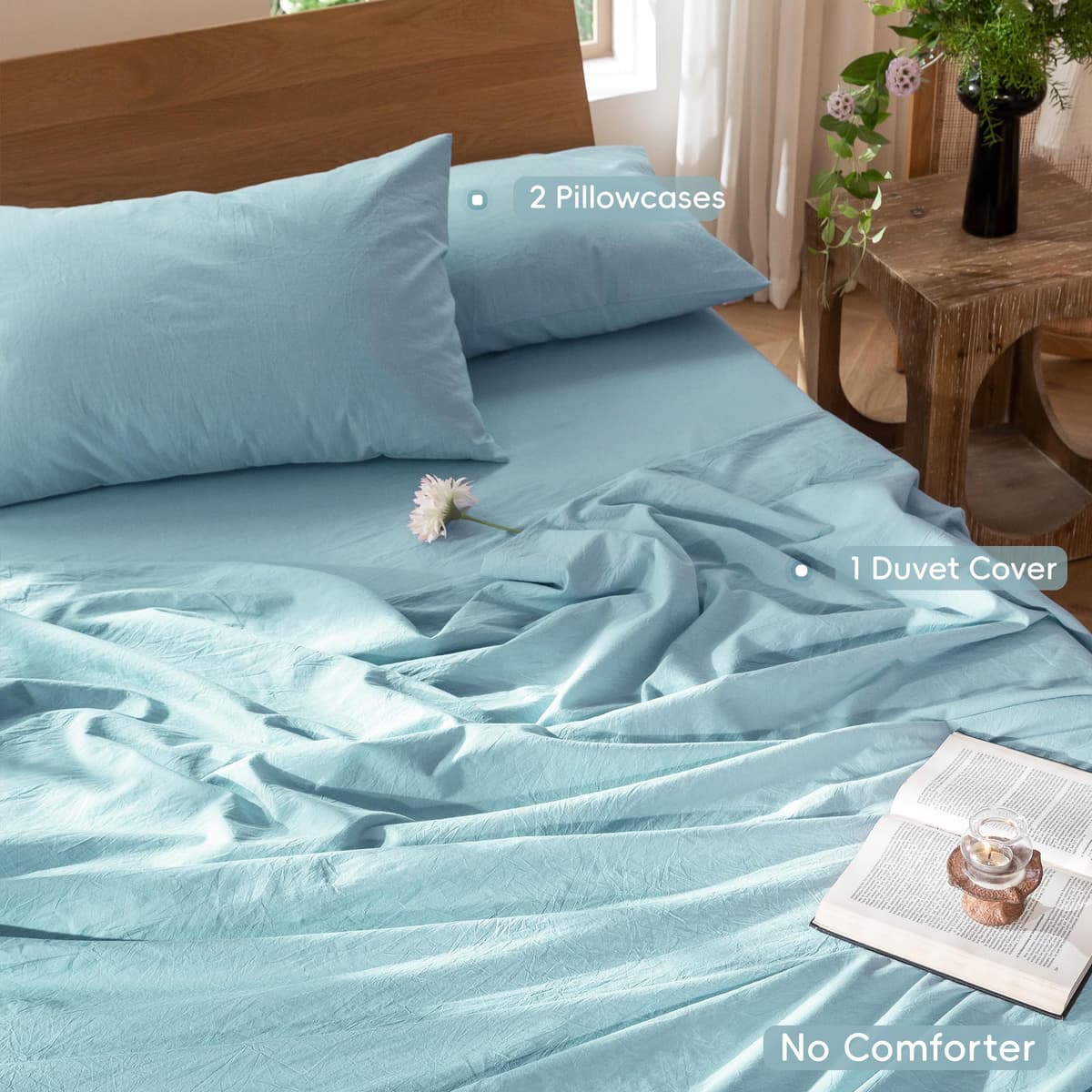 MooMee Bedding Duvet Cover Set 100% Washed Cotton Linen Like Textured Breathable Durable Soft Comfy (Tannish Linen Grey, King) — view 42