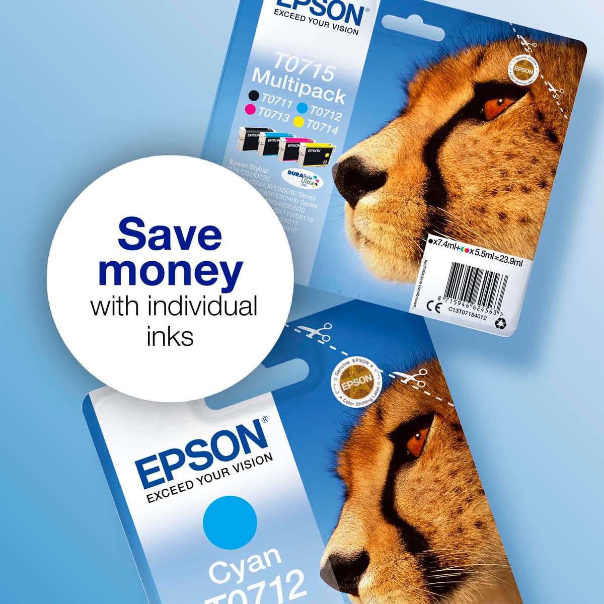 Epson T0715 Black Cyan Magenta Yellow Inkjet Cartridge Value (Pack of 4) C13T07154012 — view 4