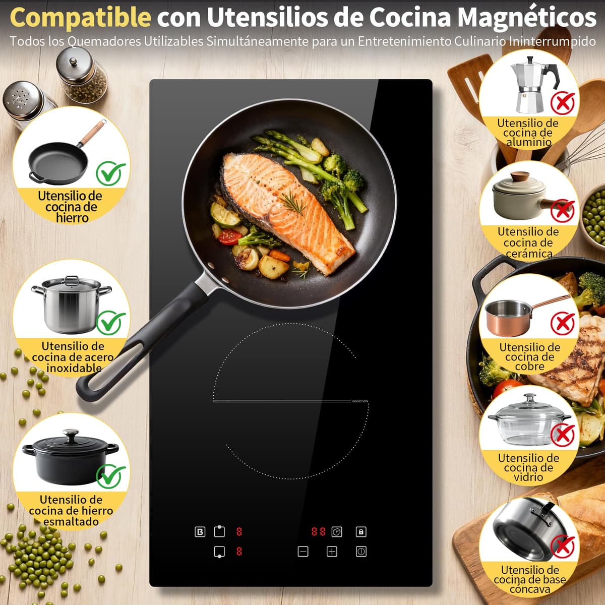 Placa inducción 2 fuegos 3500w, 30cm, Vitroceramica Induccion Empotrable de Función Boost, con 9 niveles de potencia, Temporizador, Bloqueo de Seguridad, Encimera Induccion 220V~240V — view 4